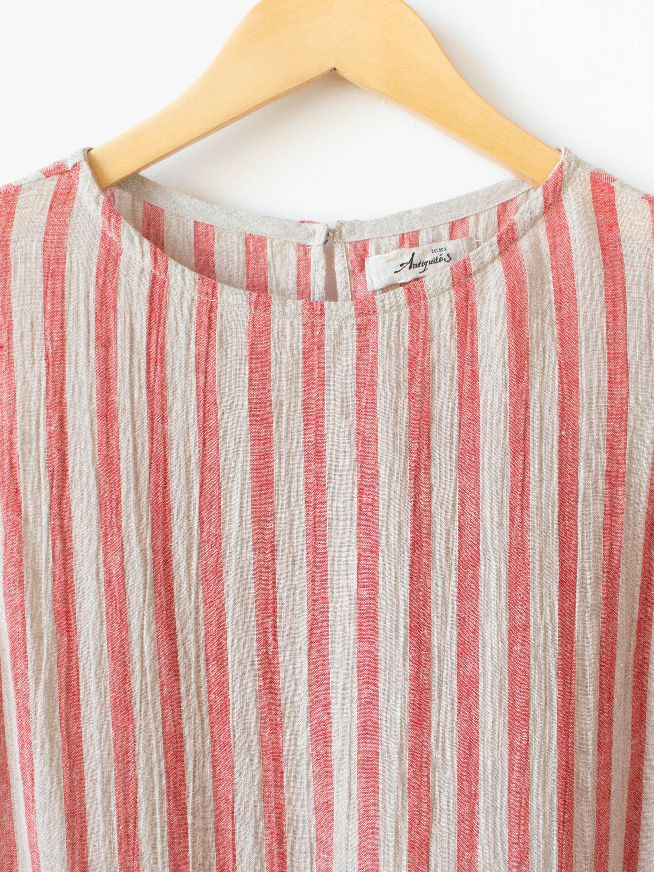 Namu Shop - Ichi Antiquites Linen Stripe Dress - Natural x Red