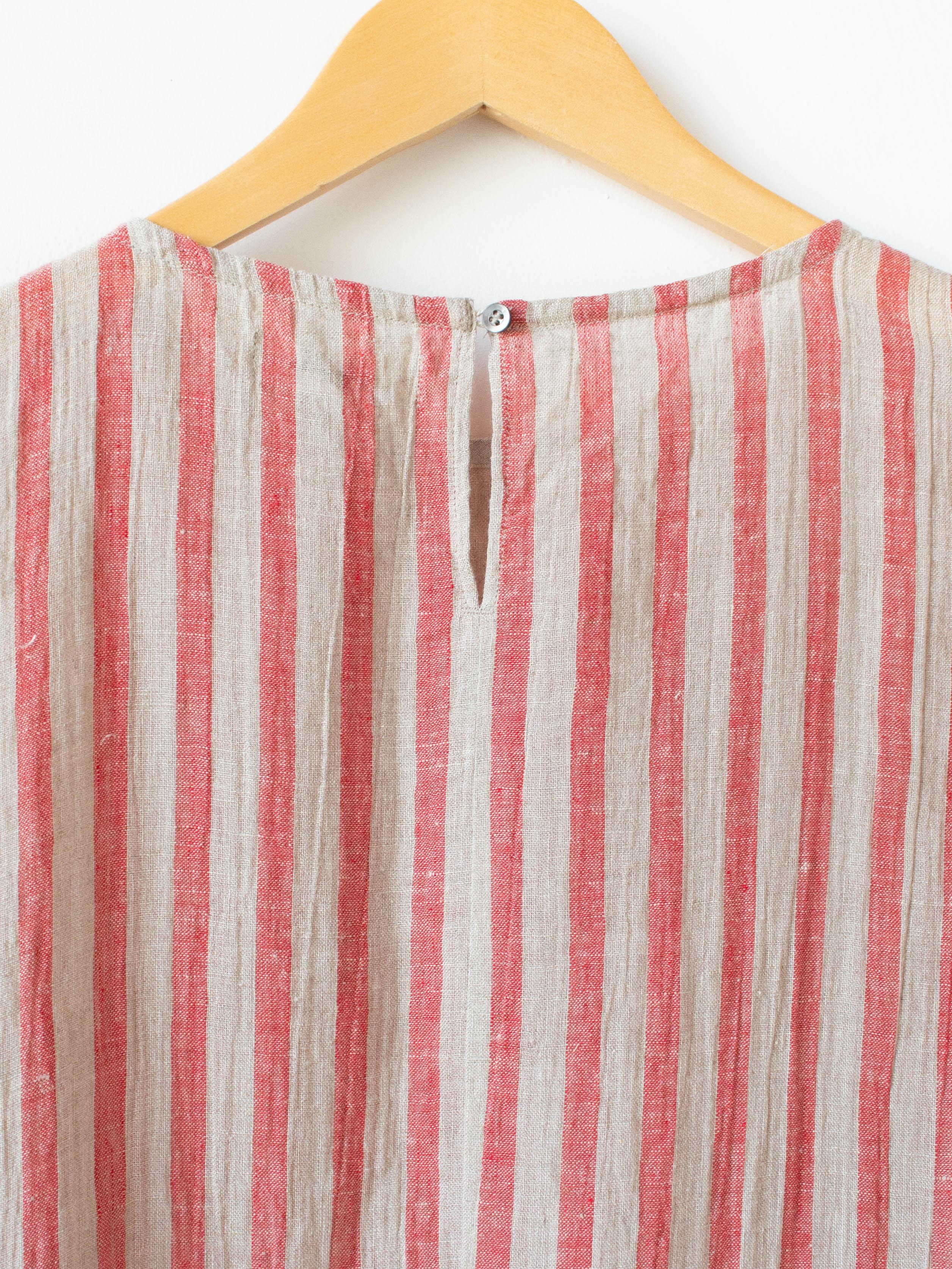 Namu Shop - Ichi Antiquites Linen Stripe Dress - Natural x Red