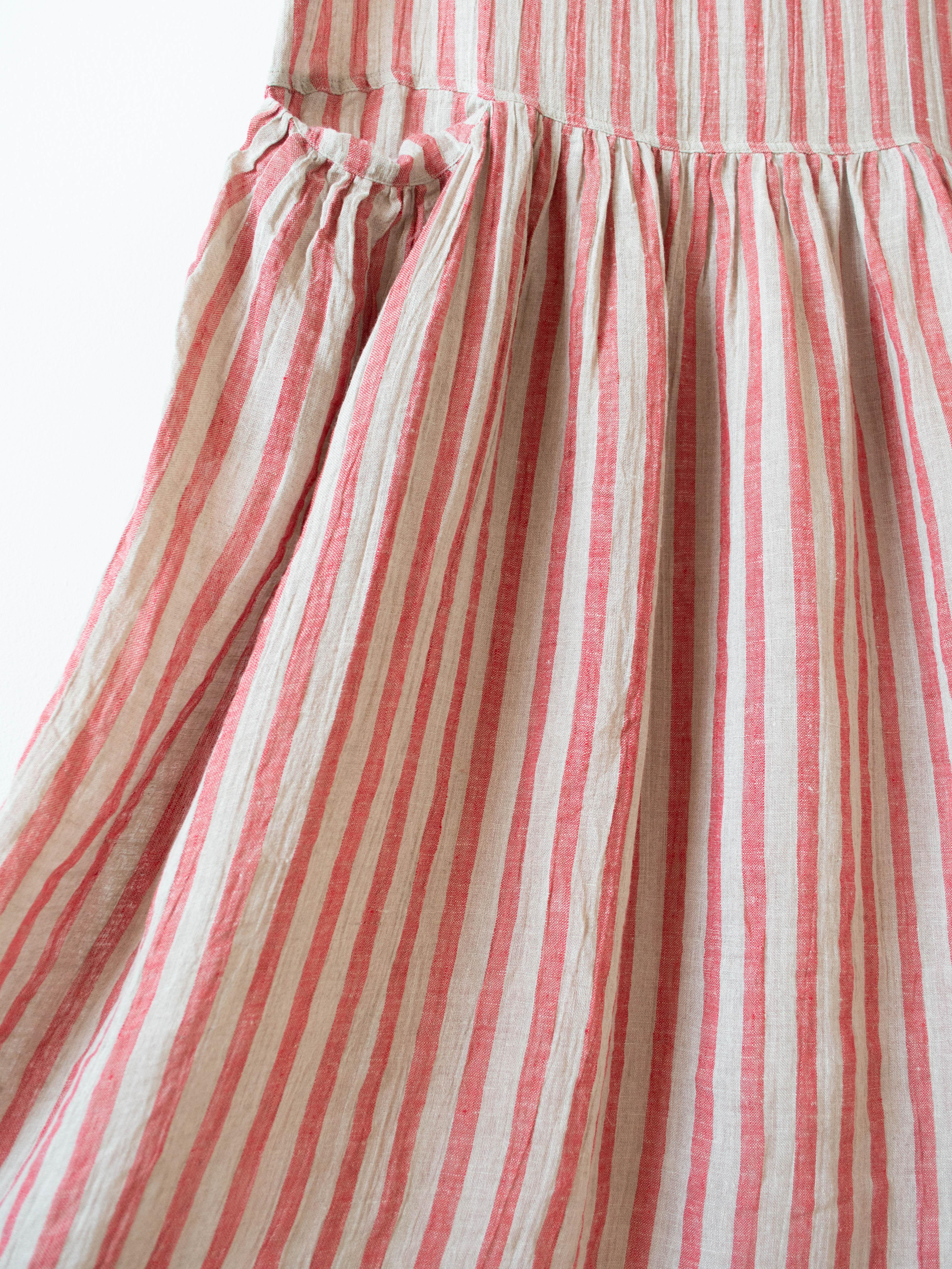 Namu Shop - Ichi Antiquites Linen Stripe Dress - Natural x Red