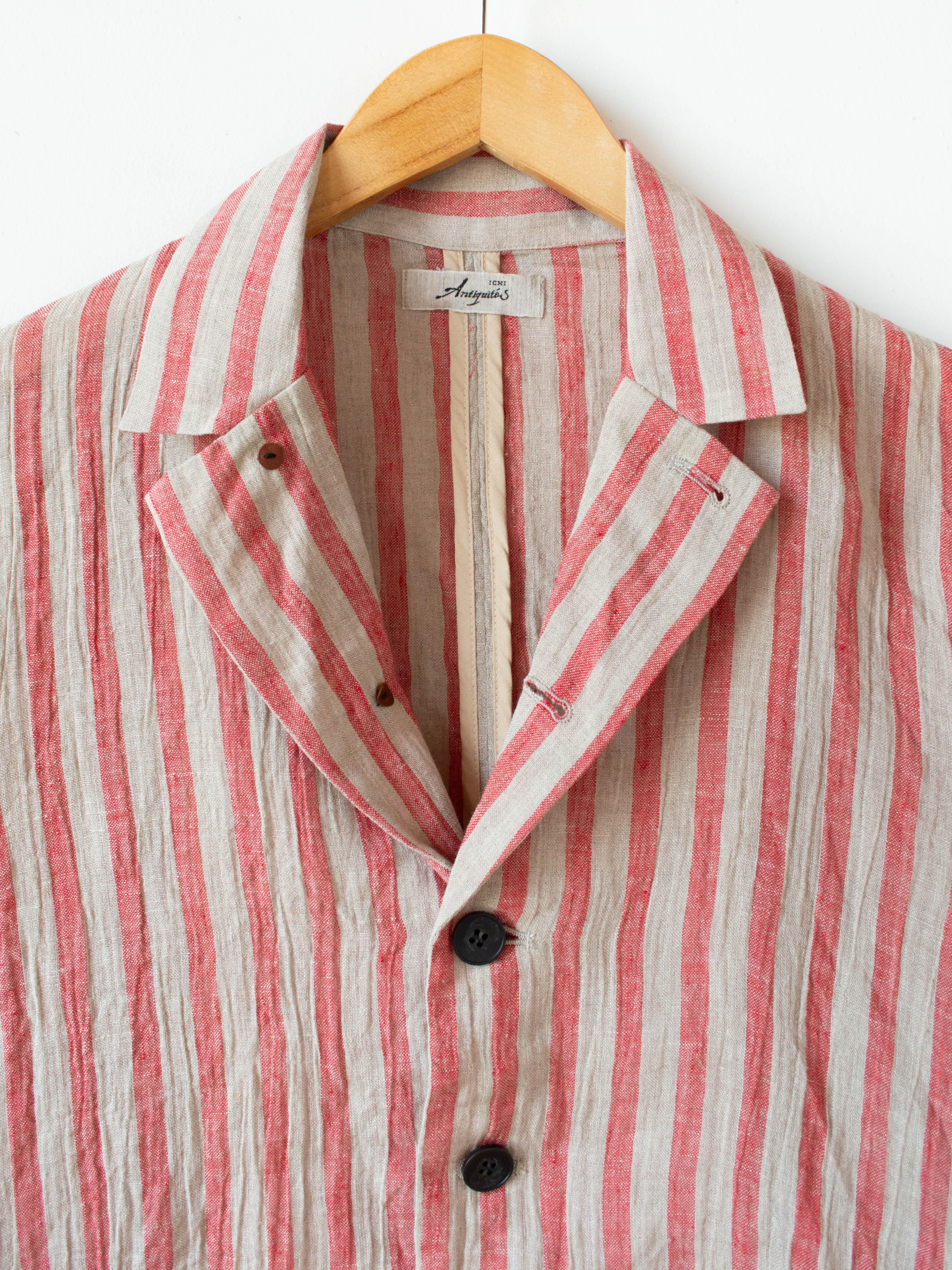 Namu Shop - Ichi Antiquites Linen Stripe Jacket - Natural x Red