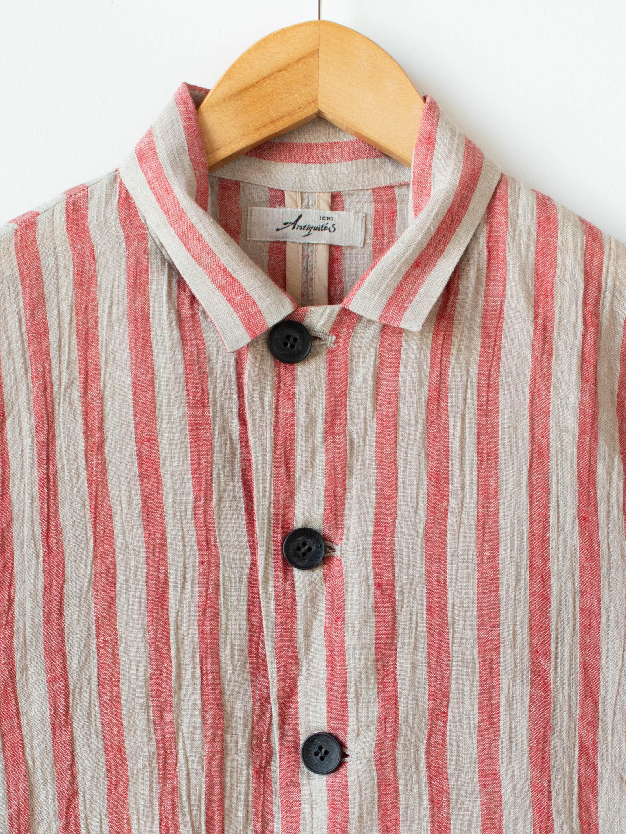 Namu Shop - Ichi Antiquites Linen Stripe Jacket - Natural x Red