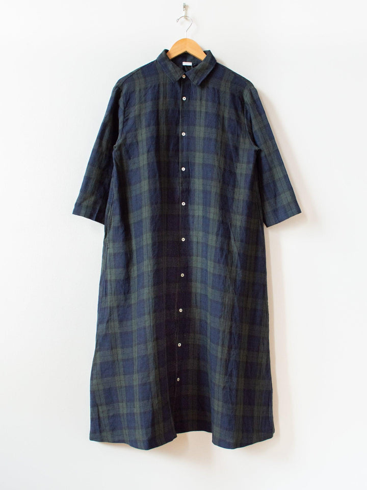 Namu Shop - Ichi Antiquites Linen Tartan BD Dress - Olive x Navy