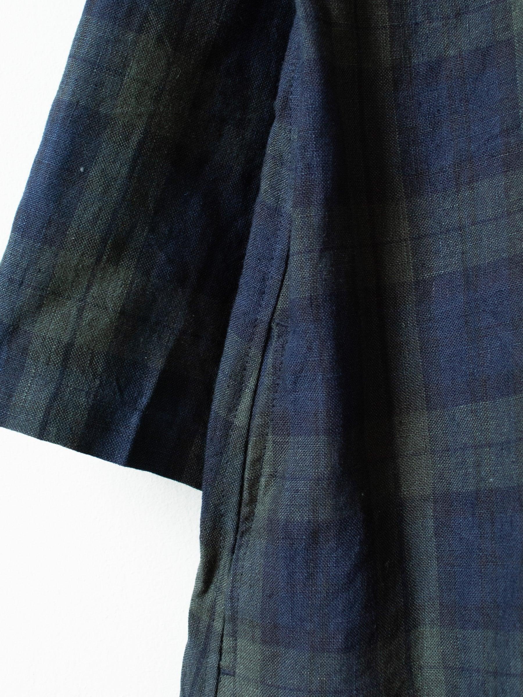 Namu Shop - Ichi Antiquites Linen Tartan BD Dress - Olive x Navy