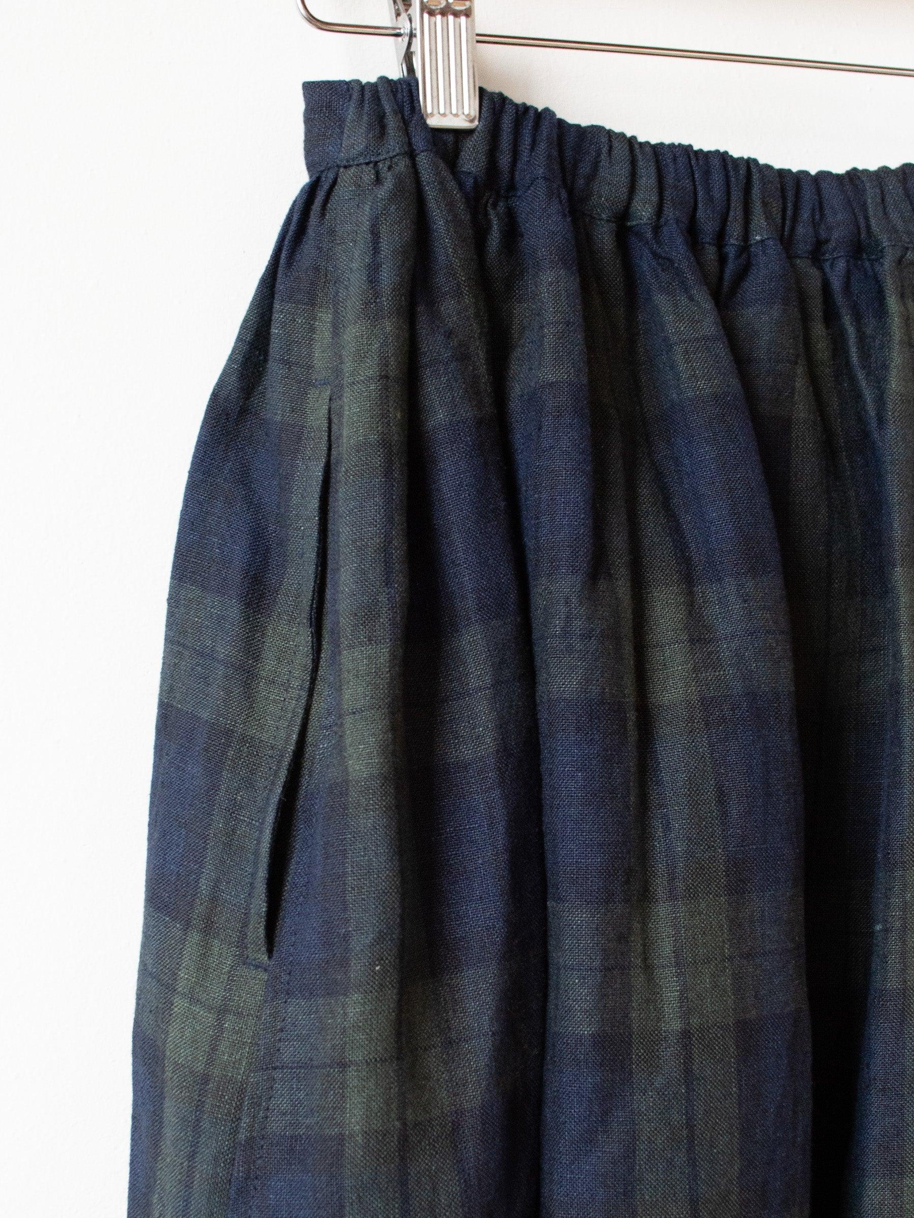 Namu Shop - Ichi Antiquites Linen Tartan Skirt - Olive x Navy