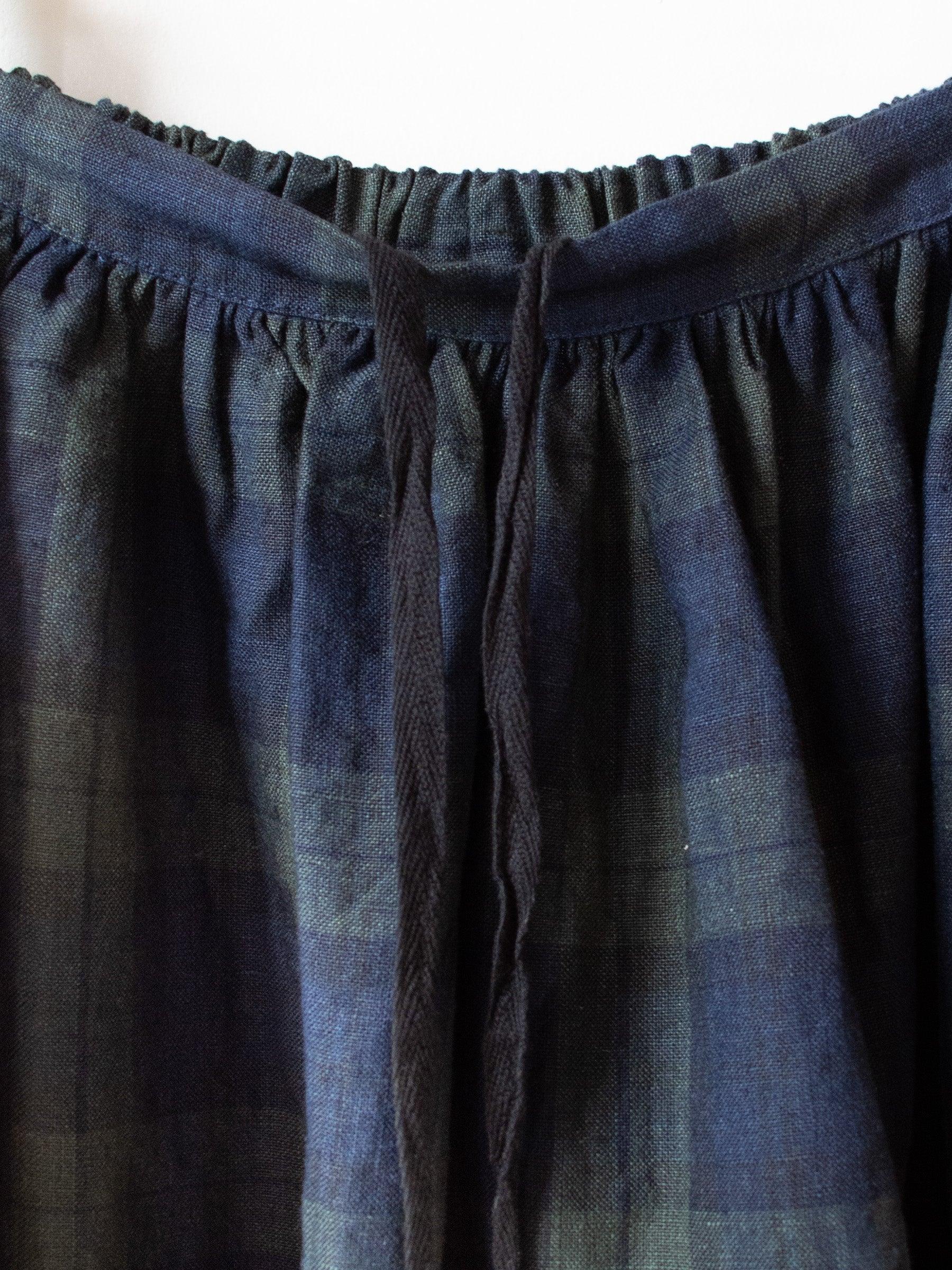 Namu Shop - Ichi Antiquites Linen Tartan Skirt - Olive x Navy
