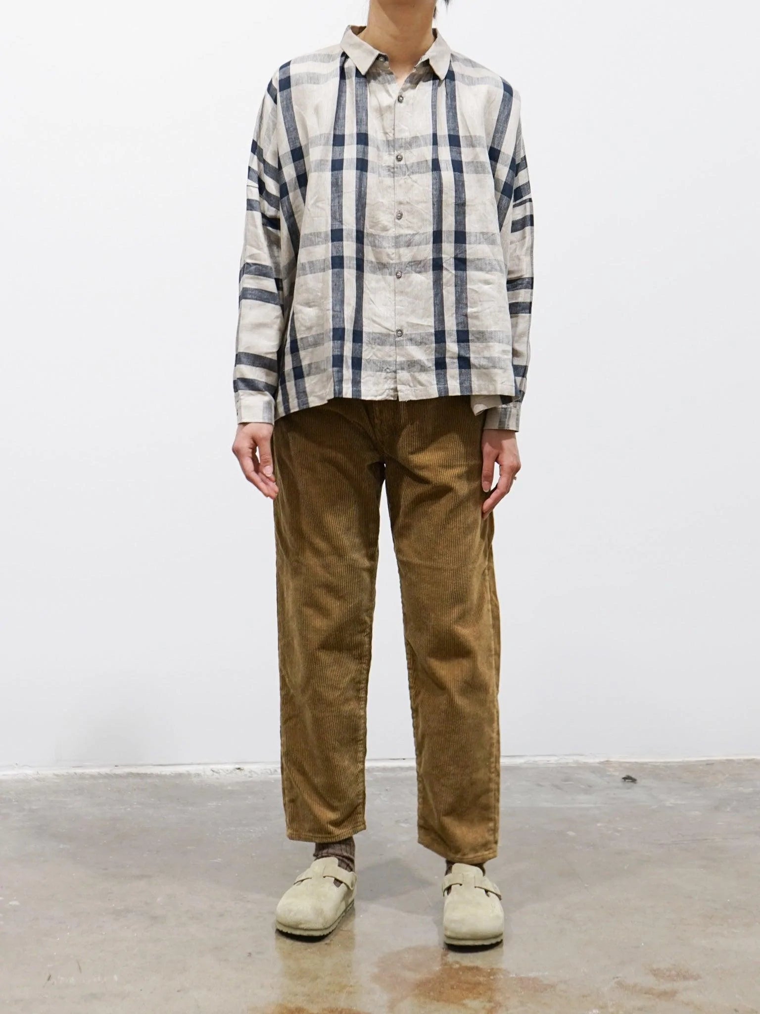 Namu Shop - Ichi Antiquites Linen Twill Check Shirt - Natural x Brown