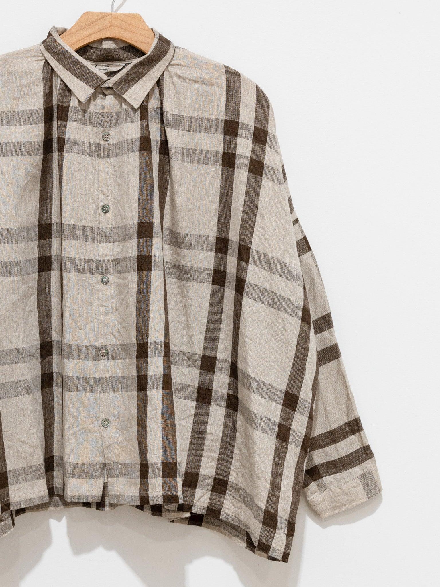 Namu Shop - Ichi Antiquites Linen Twill Check Shirt - Natural x Brown