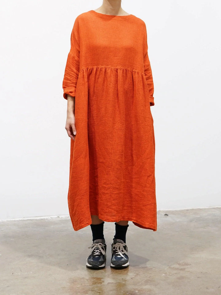 Namu Shop - Ichi Antiquites Linen Waffle Dress - Orange