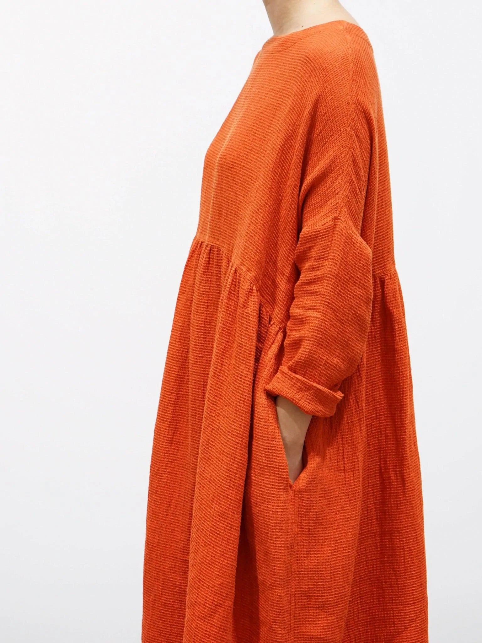 Namu Shop - Ichi Antiquites Linen Waffle Dress - Orange