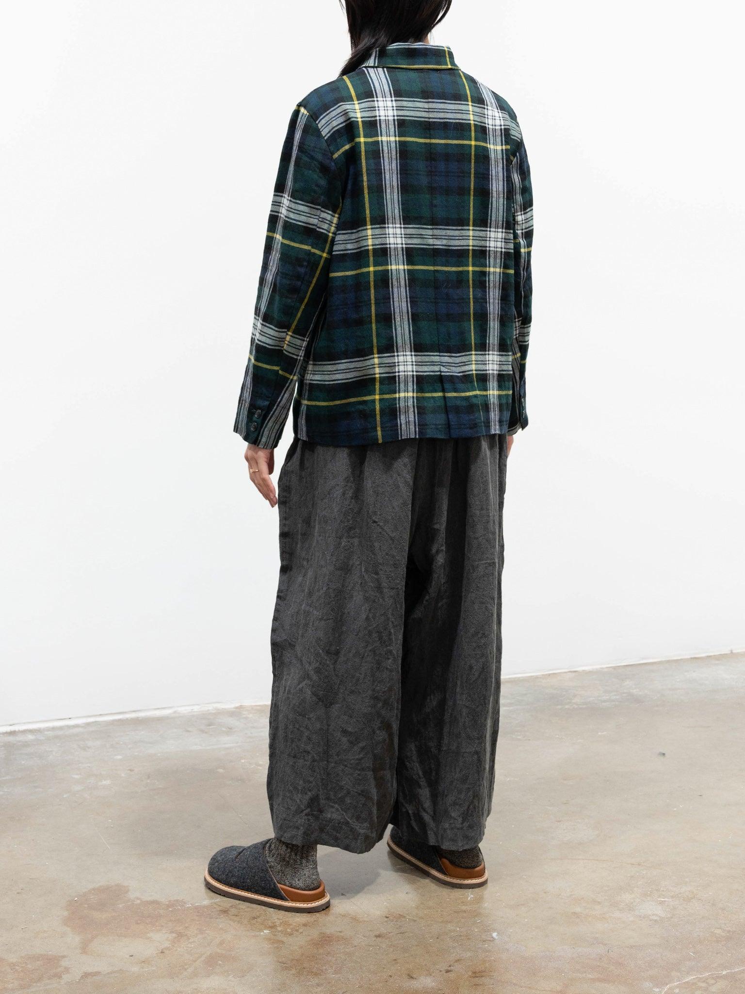 Namu Shop - Ichi Antiquites Linen Wool Tartan Jacket - Navy