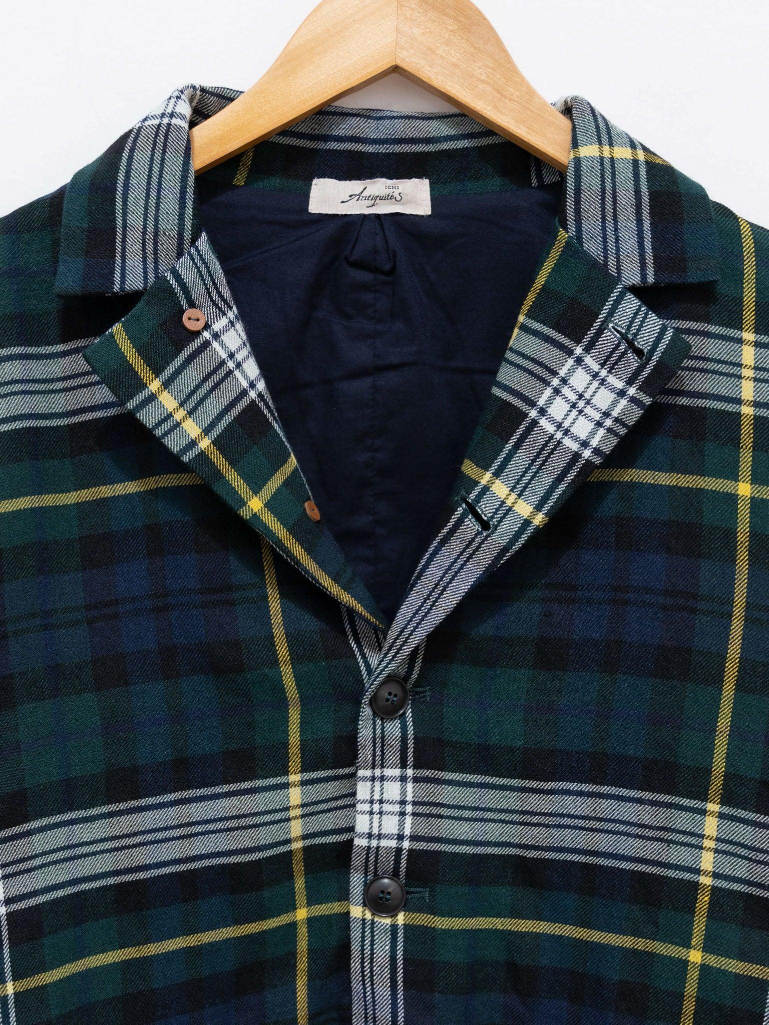 Namu Shop - Ichi Antiquites Linen Wool Tartan Jacket - Navy