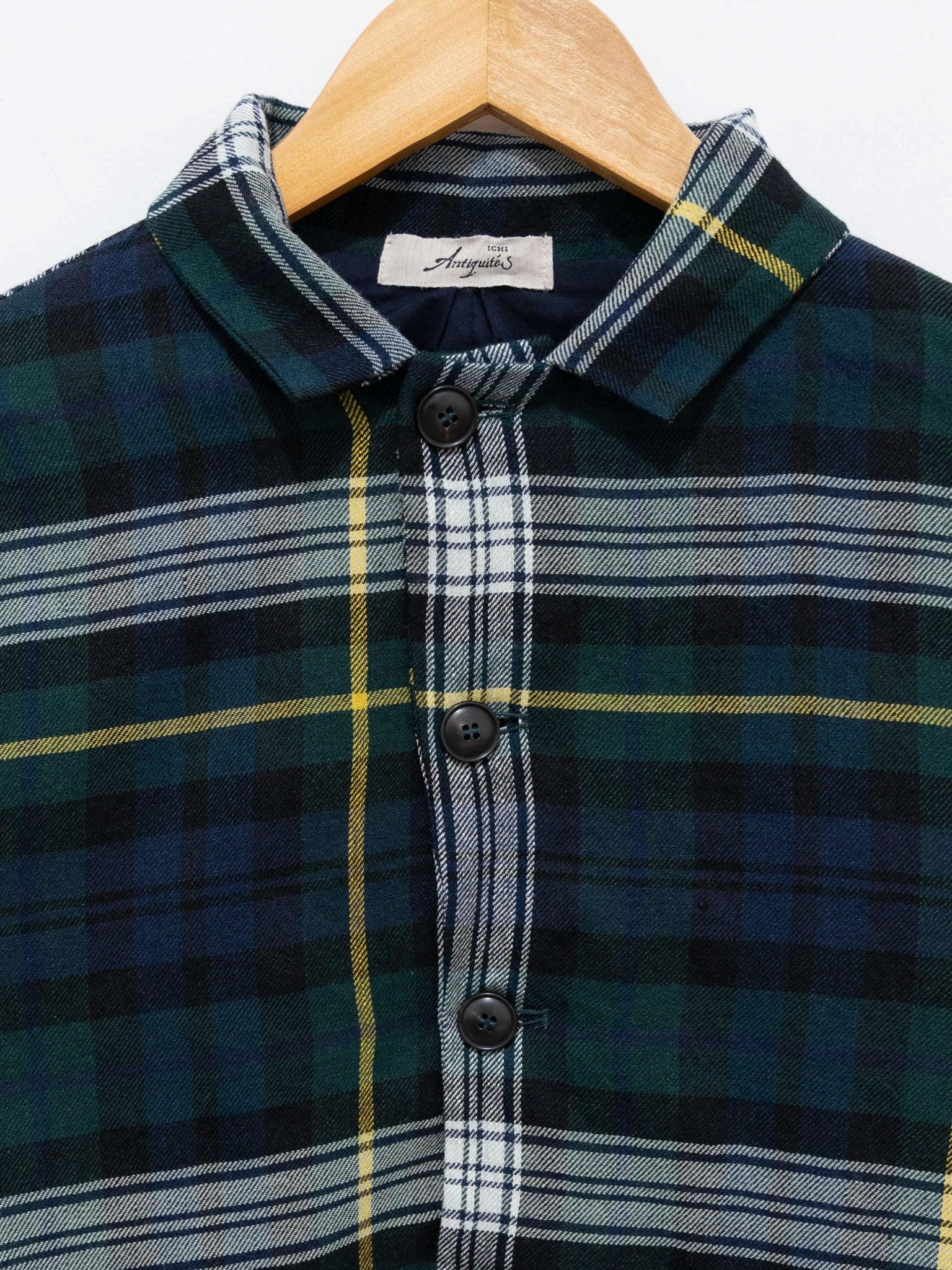Namu Shop - Ichi Antiquites Linen Wool Tartan Jacket - Navy