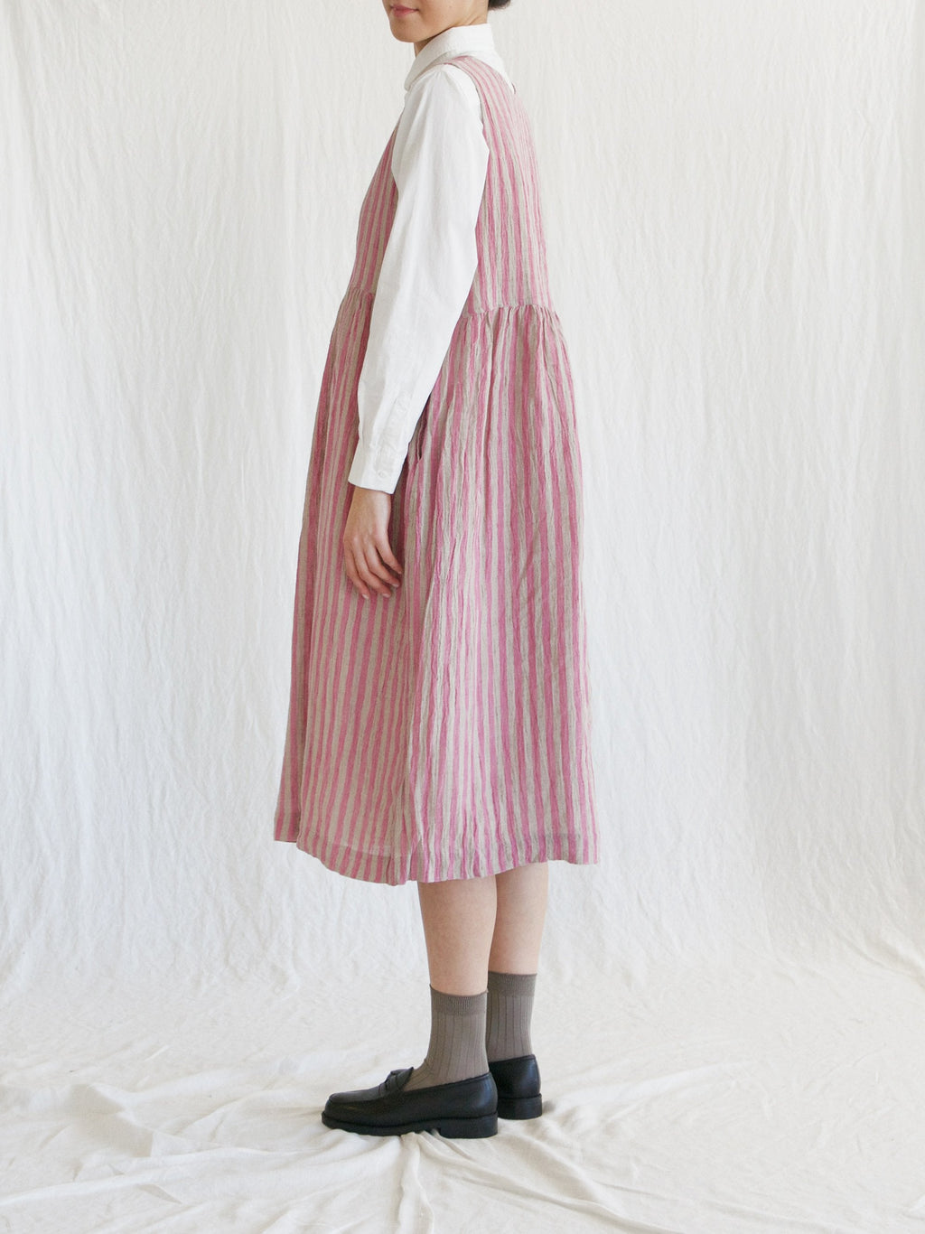 Namu Shop - Ichi Antiquites Sleeveless Linen Dress - Pink Stripe