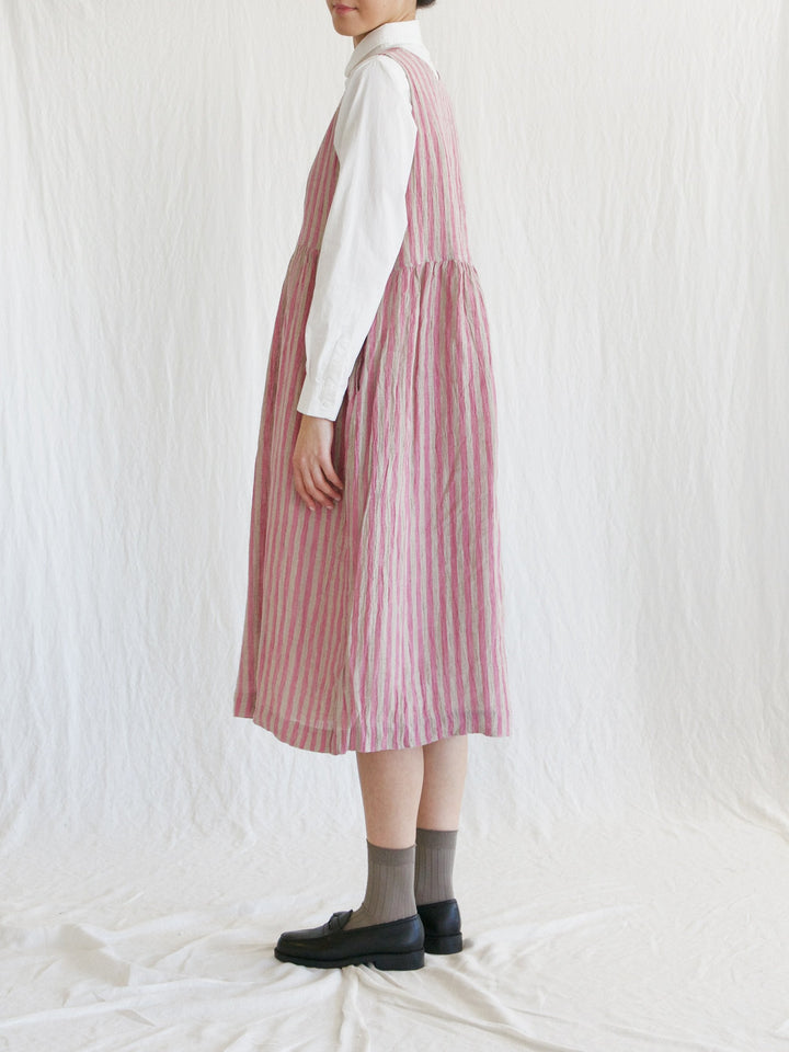 Namu Shop - Ichi Antiquites Sleeveless Linen Dress - Pink Stripe