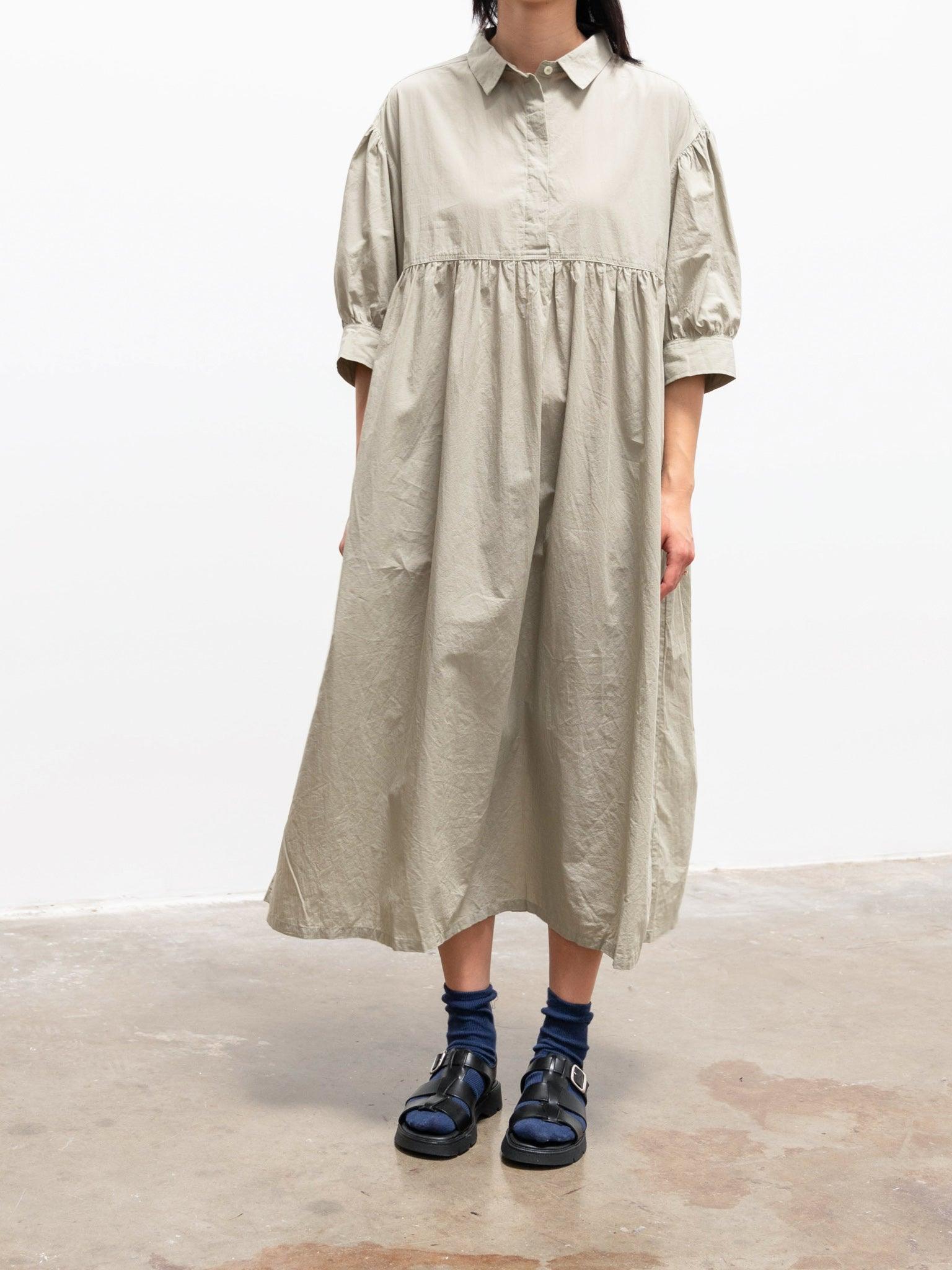 Namu Shop - Ichi Antiquites Textured Cotton SS Shirt Dress - Green