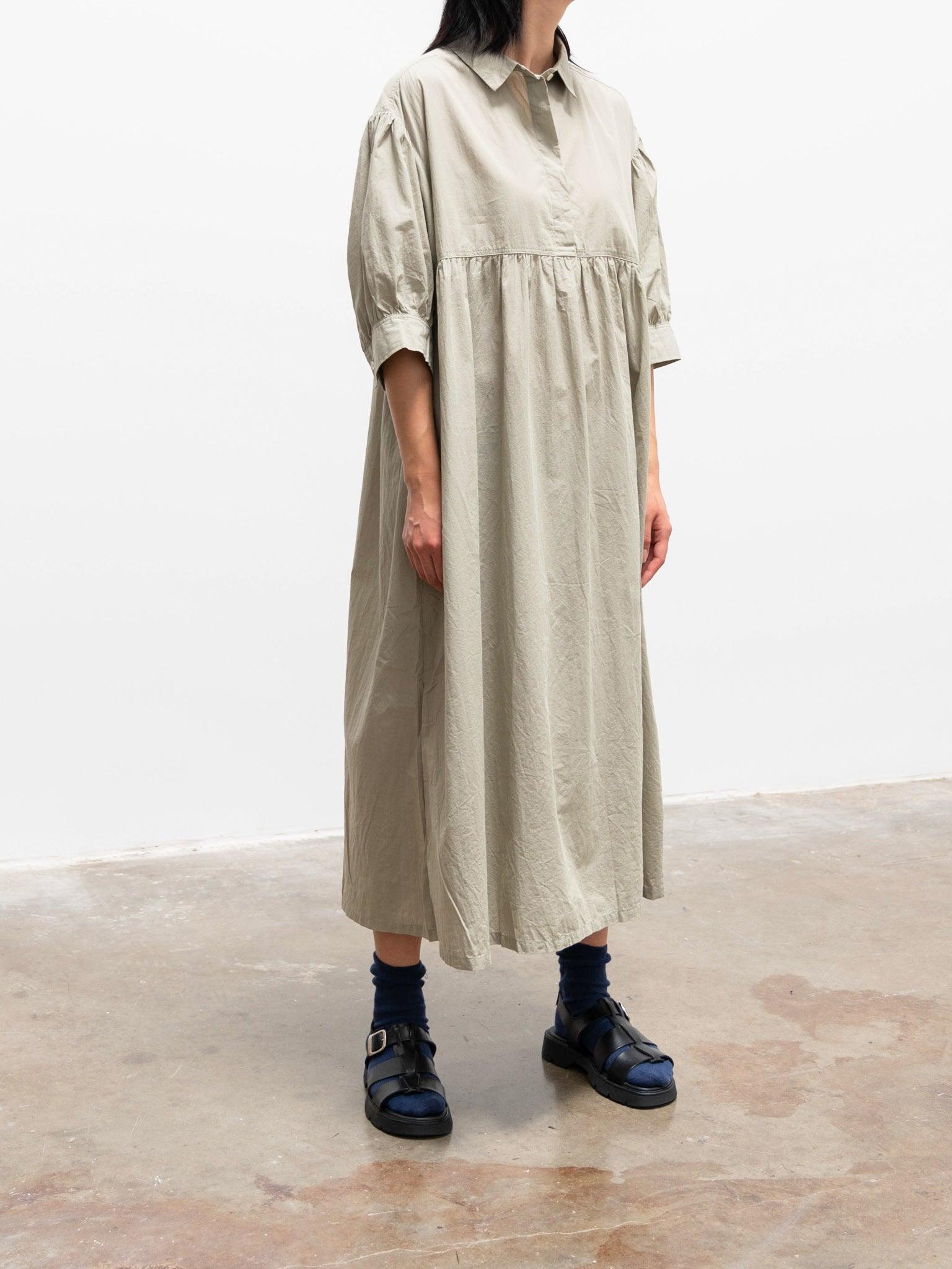 Namu Shop - Ichi Antiquites Textured Cotton SS Shirt Dress - Green