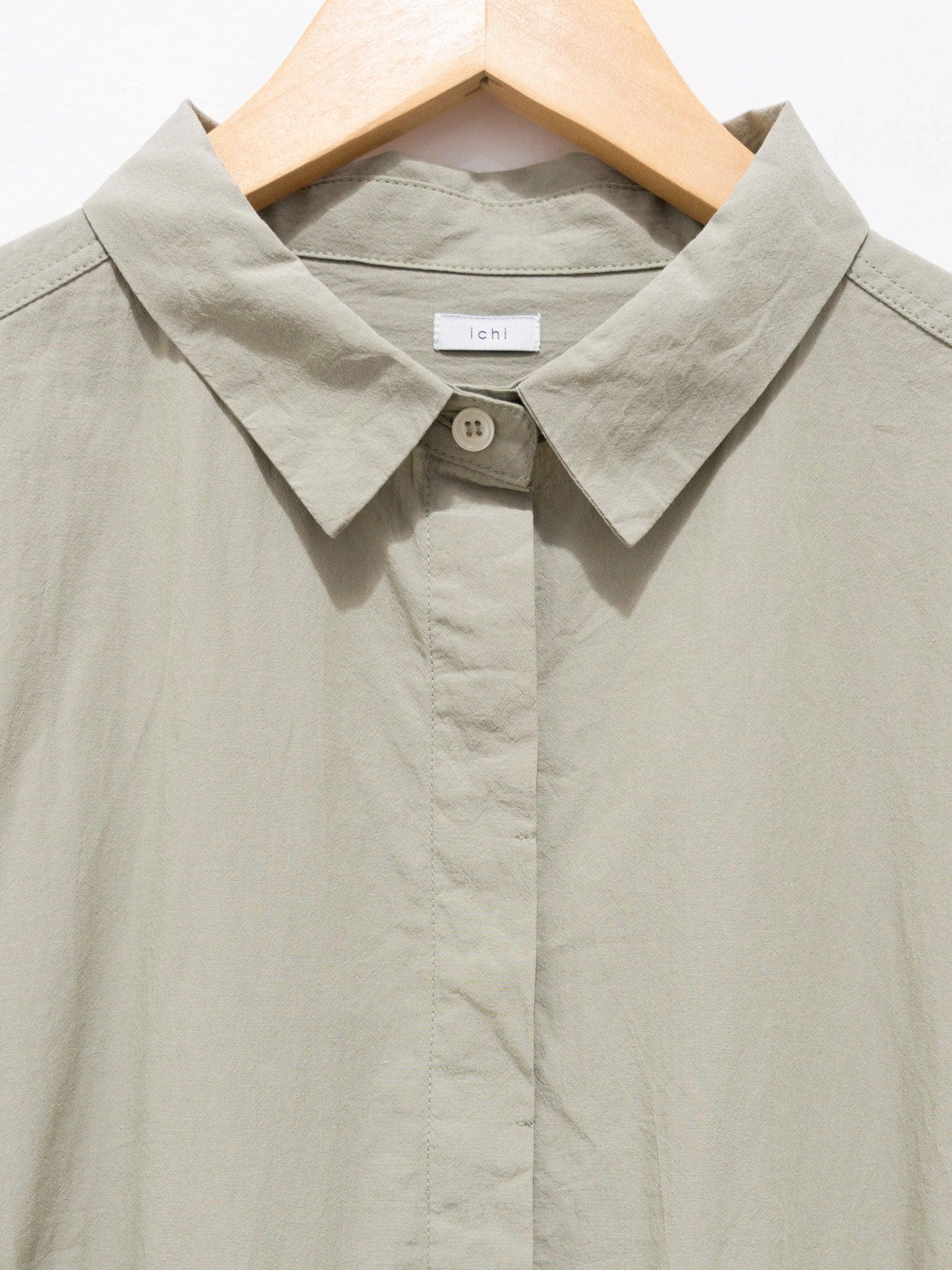 Namu Shop - Ichi Antiquites Textured Cotton SS Shirt Dress - Green