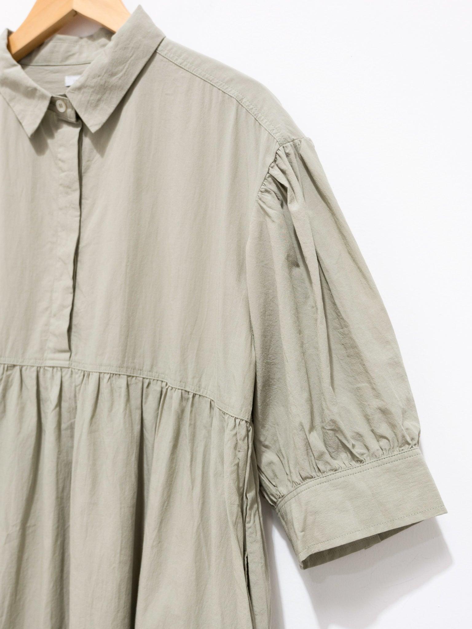 Namu Shop - Ichi Antiquites Textured Cotton SS Shirt Dress - Green