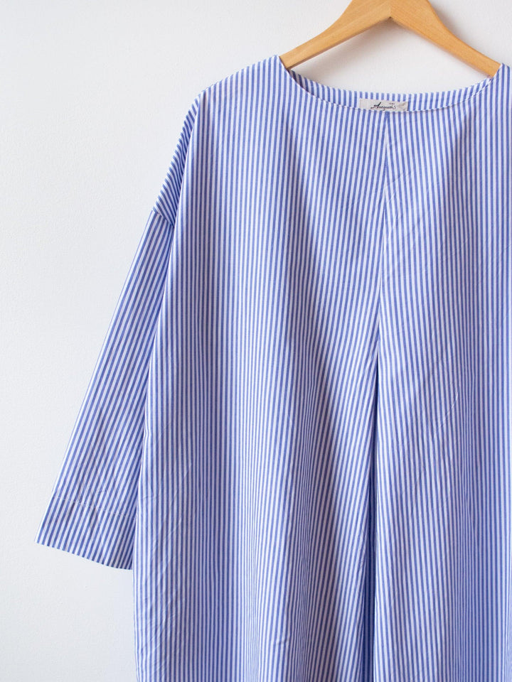 Namu Shop - Ichi Antiquites Typewriter Stripe Dress - White x Blue