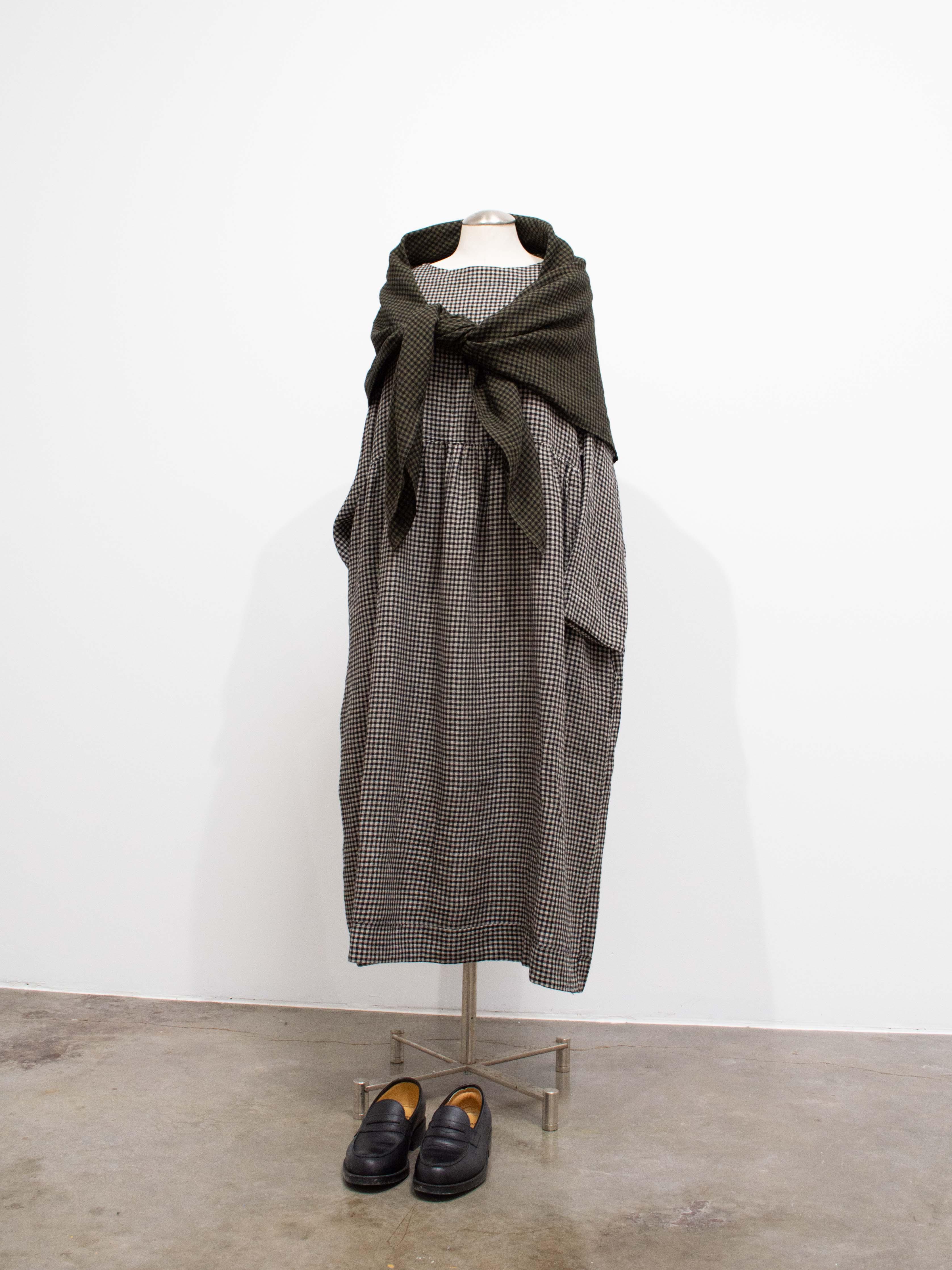 Namu Shop - Ichi Antiquites Wool Linen Gingham Dress - Natural x Black