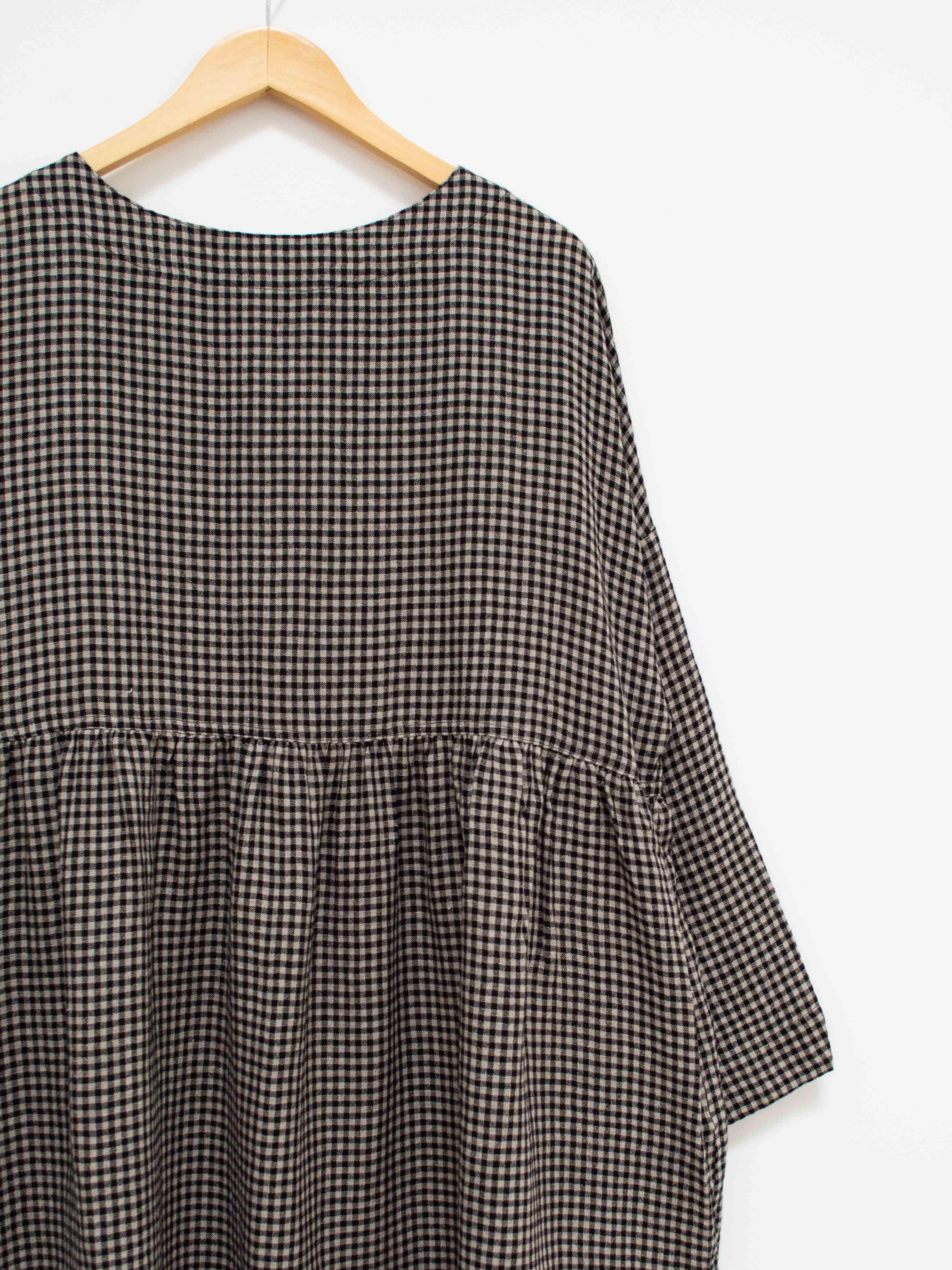 Namu Shop - Ichi Antiquites Wool Linen Gingham Dress - Natural x Black