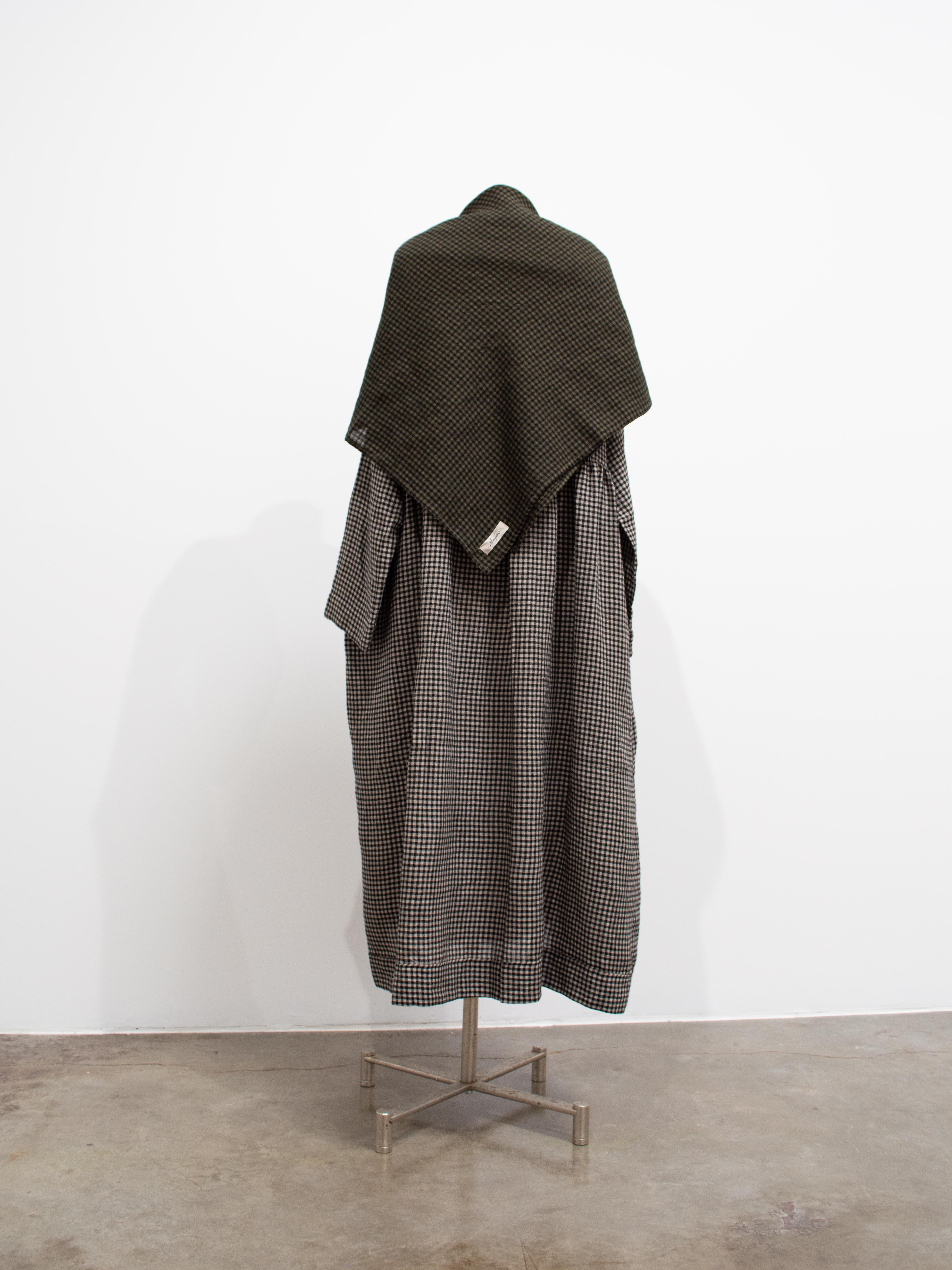 Namu Shop - Ichi Antiquites Wool Linen Gingham Stole - Olive x Black