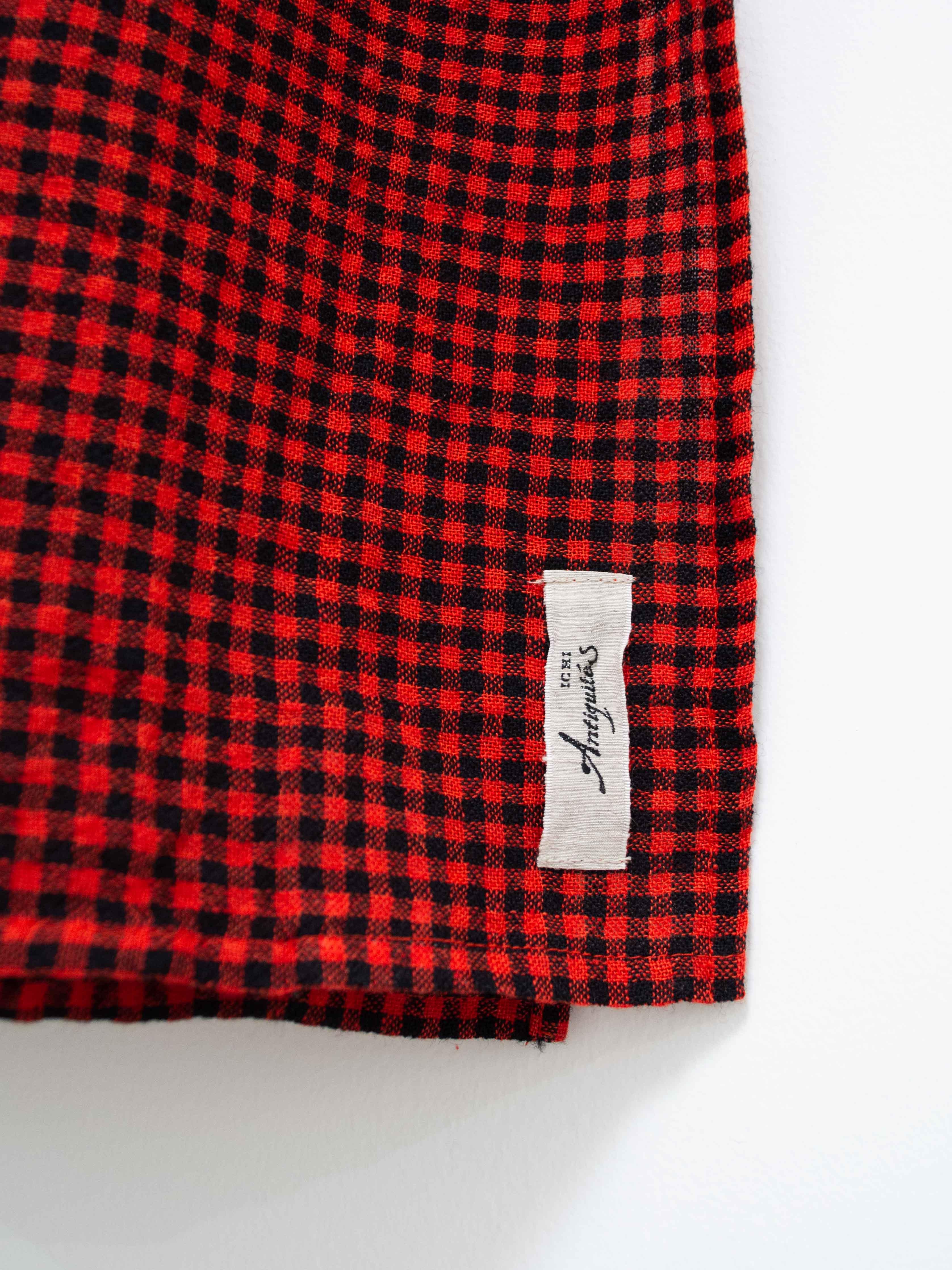 Namu Shop - Ichi Antiquites Wool Linen Gingham Stole - Red x Black