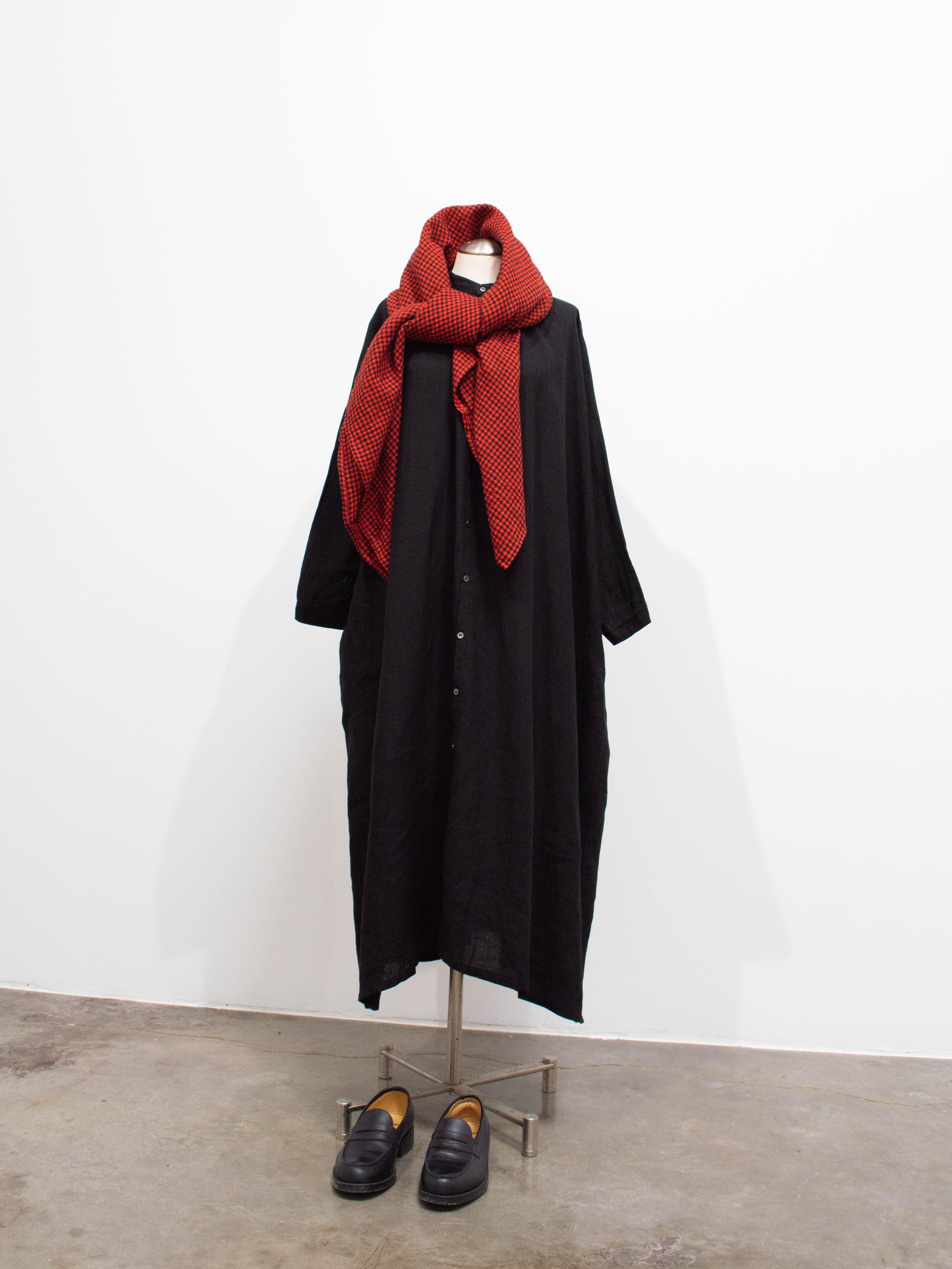 Namu Shop - Ichi Antiquites Wool Linen Gingham Stole - Red x Black