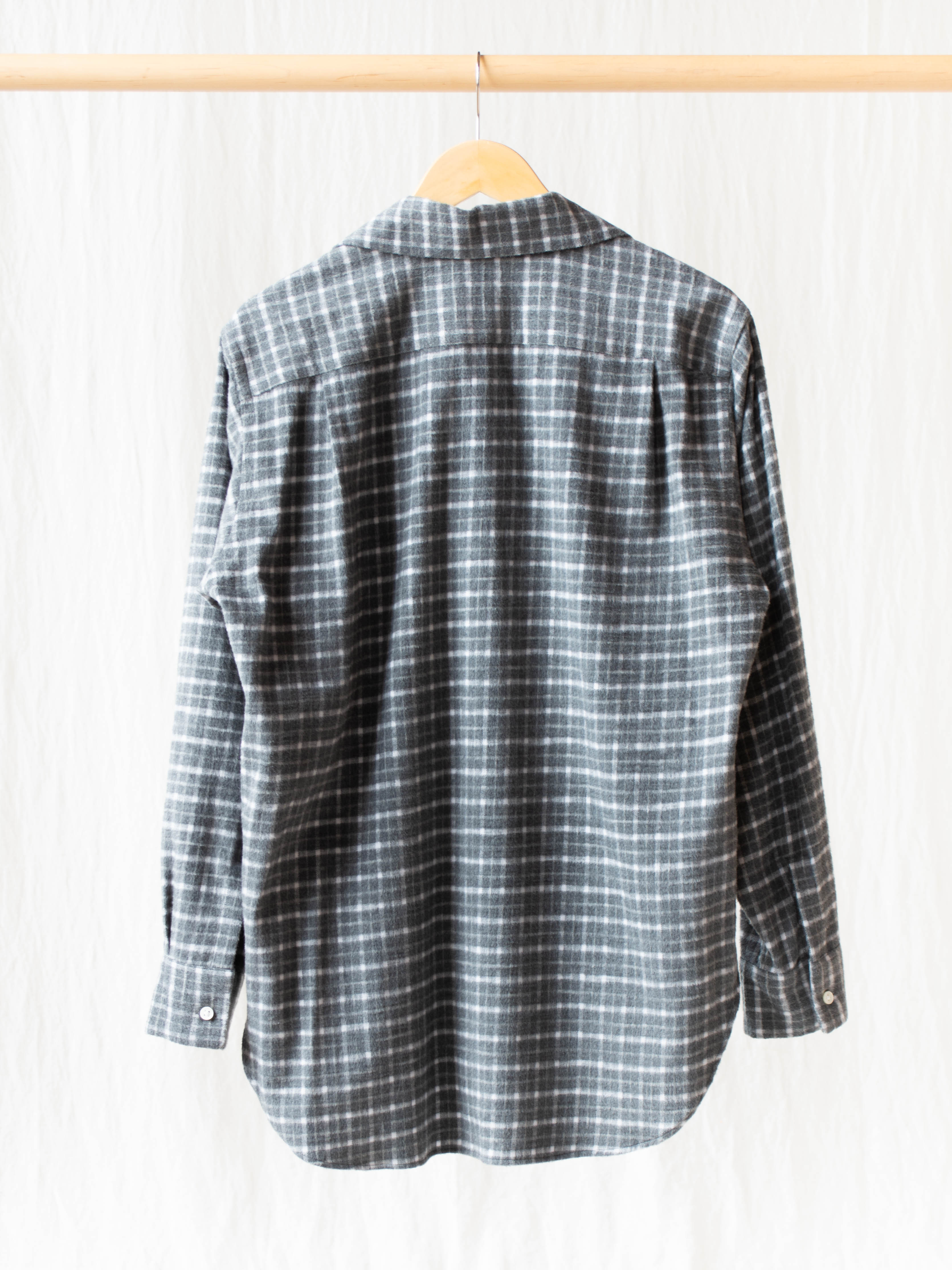 Namu Shop - Kaptain Sunshine Brushed Flannel Open Collar Shirt - Gray Plaid