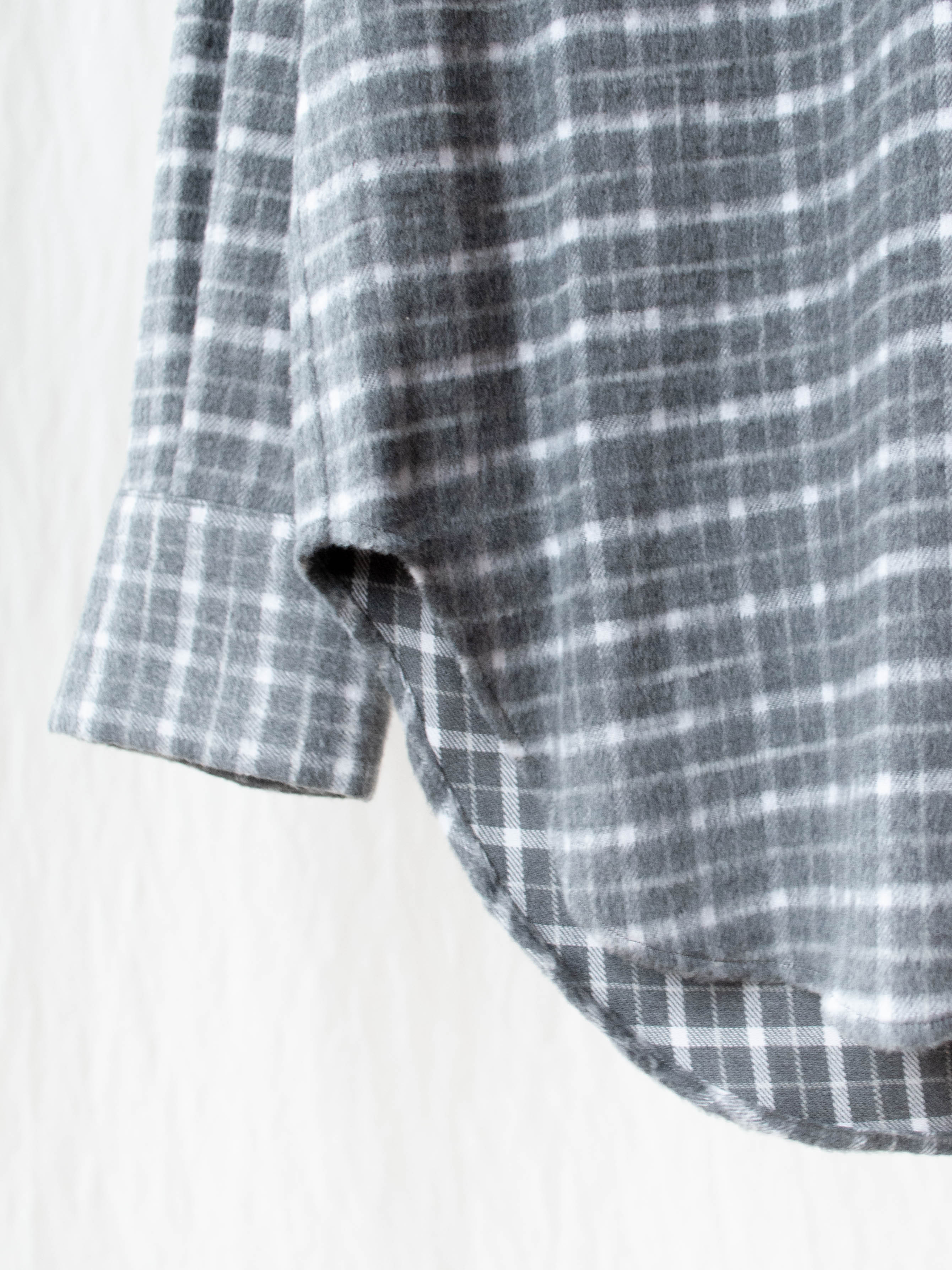 Namu Shop - Kaptain Sunshine Brushed Flannel Open Collar Shirt - Gray Plaid
