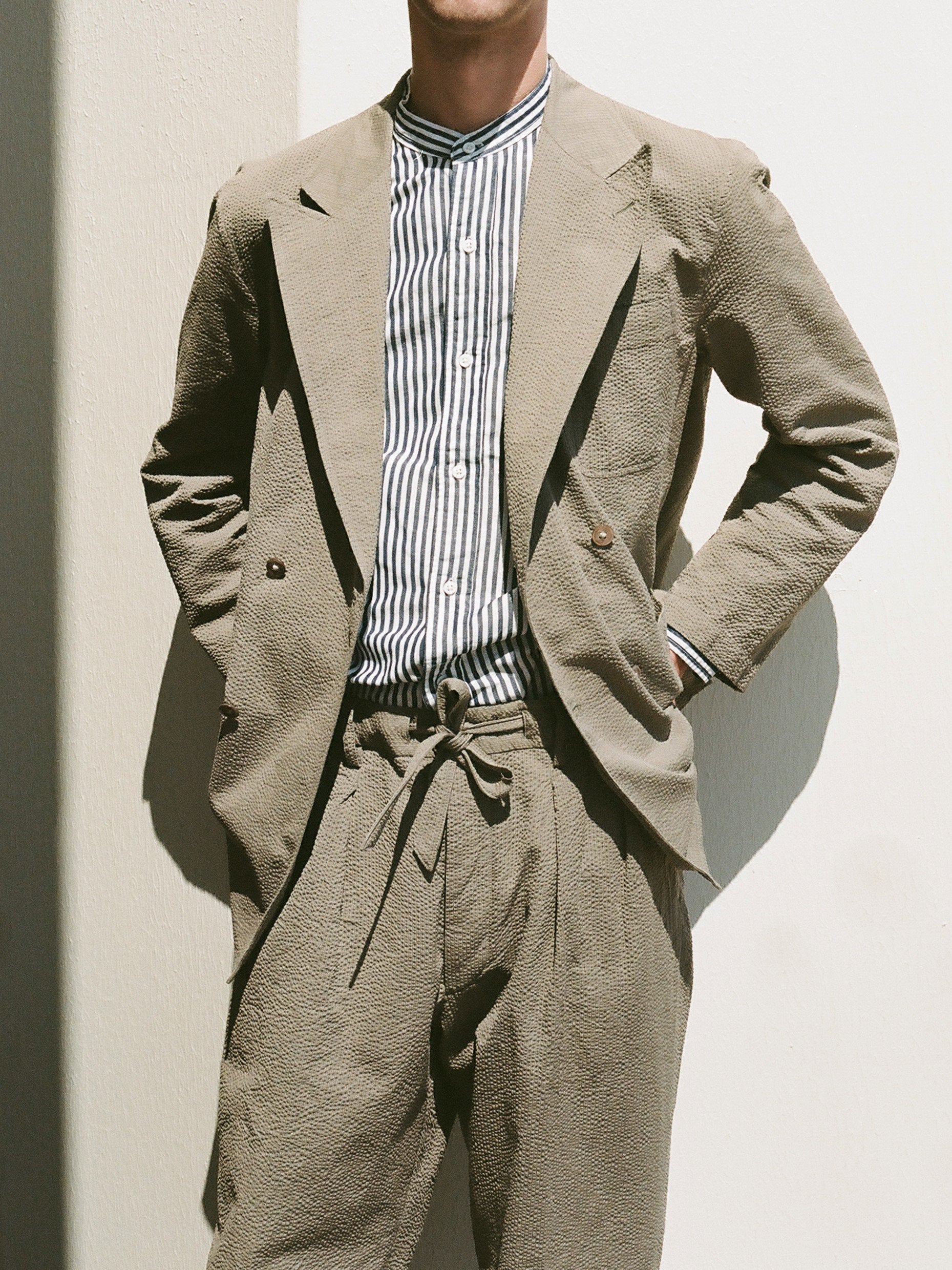 Namu Shop - Kaptain Sunshine Fieldwrap Double-Breasted Jacket - Beige x Gray