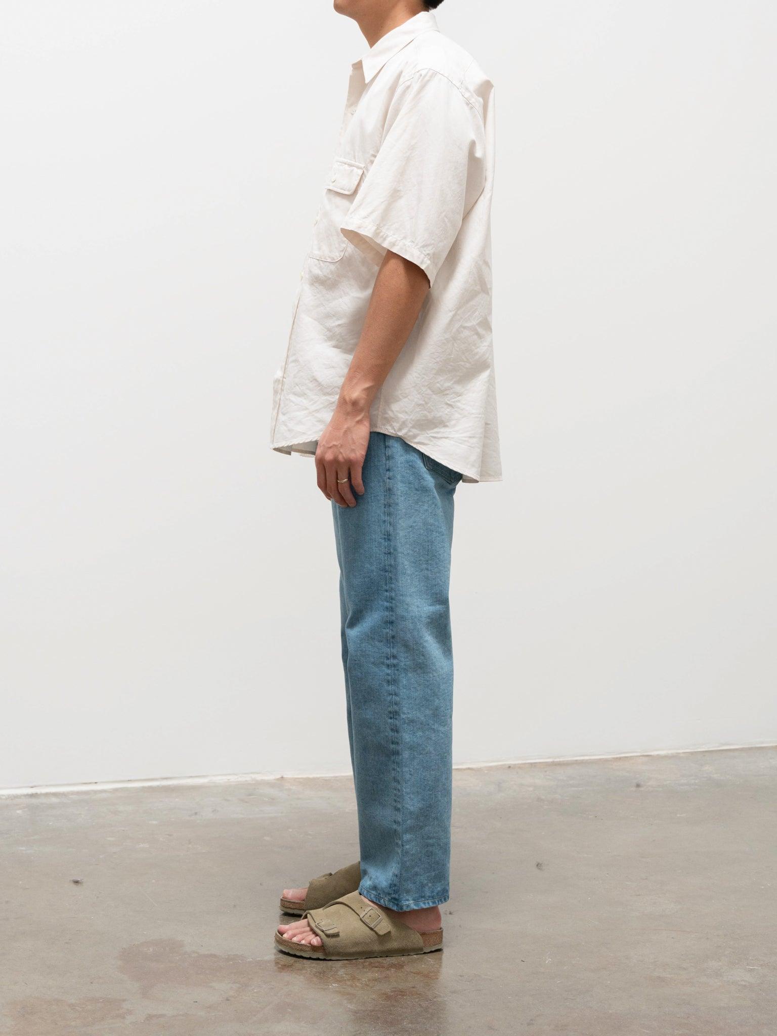 Namu Shop - Kaptain Sunshine Finx Cotton Oxford Chambray SS Work Shirt - Ivory