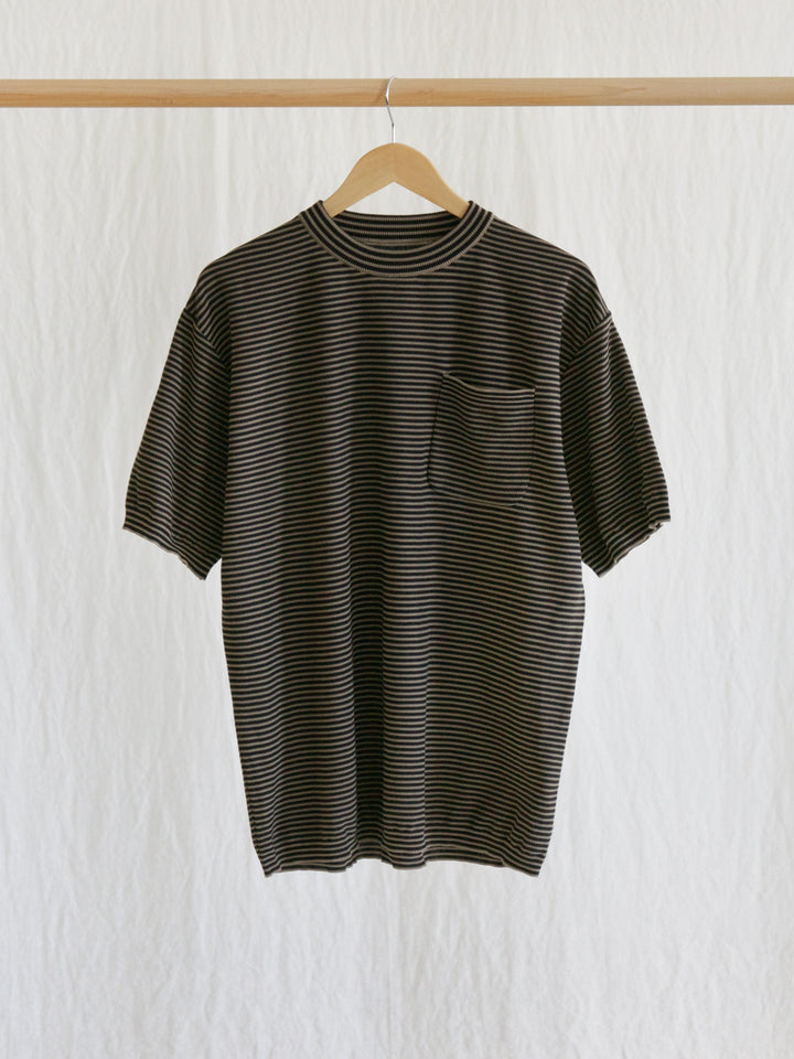 Namu Shop - Kaptain Sunshine Pocket Knit Tee - Black x Safari Border