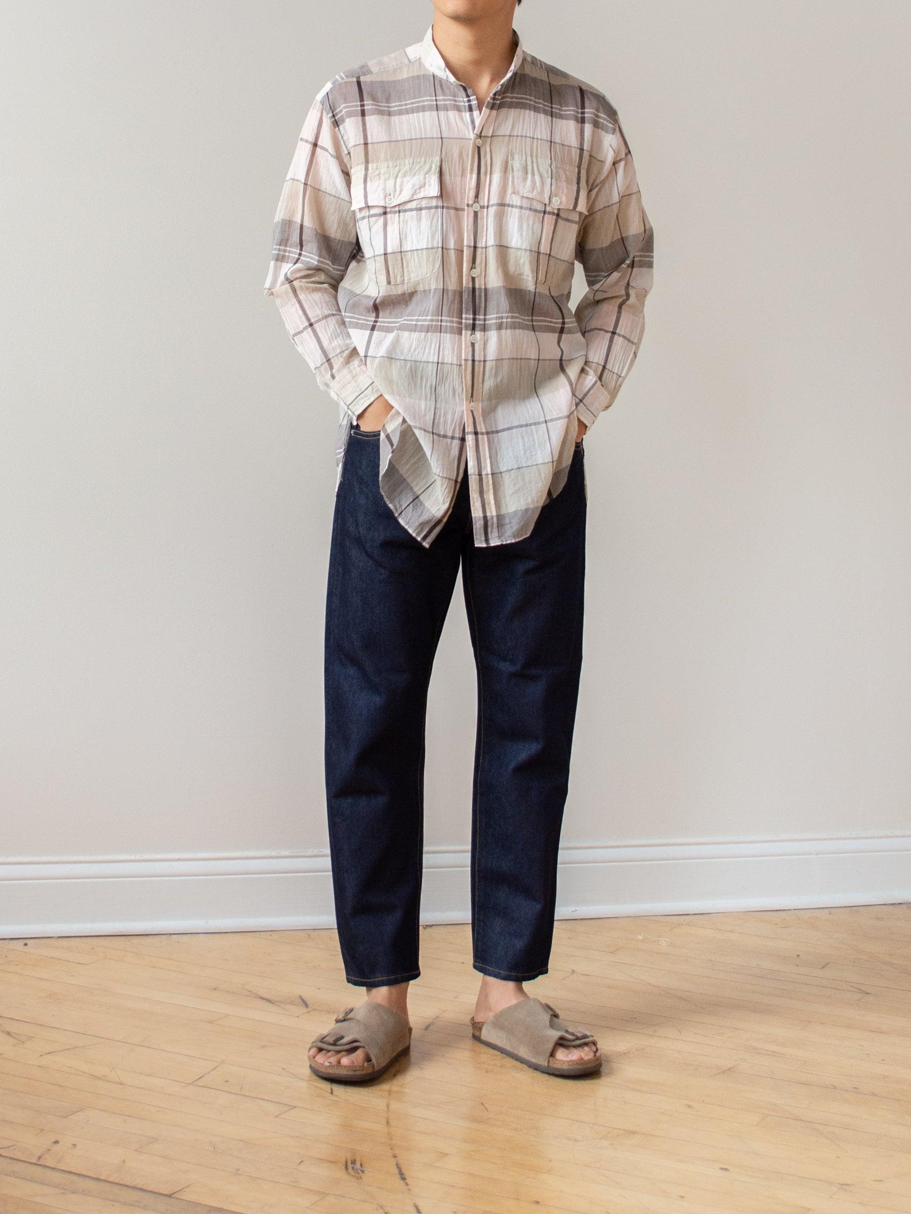 Namu Shop - Kaptain Sunshine Stand Collar Safari Shirt - Big Plaid