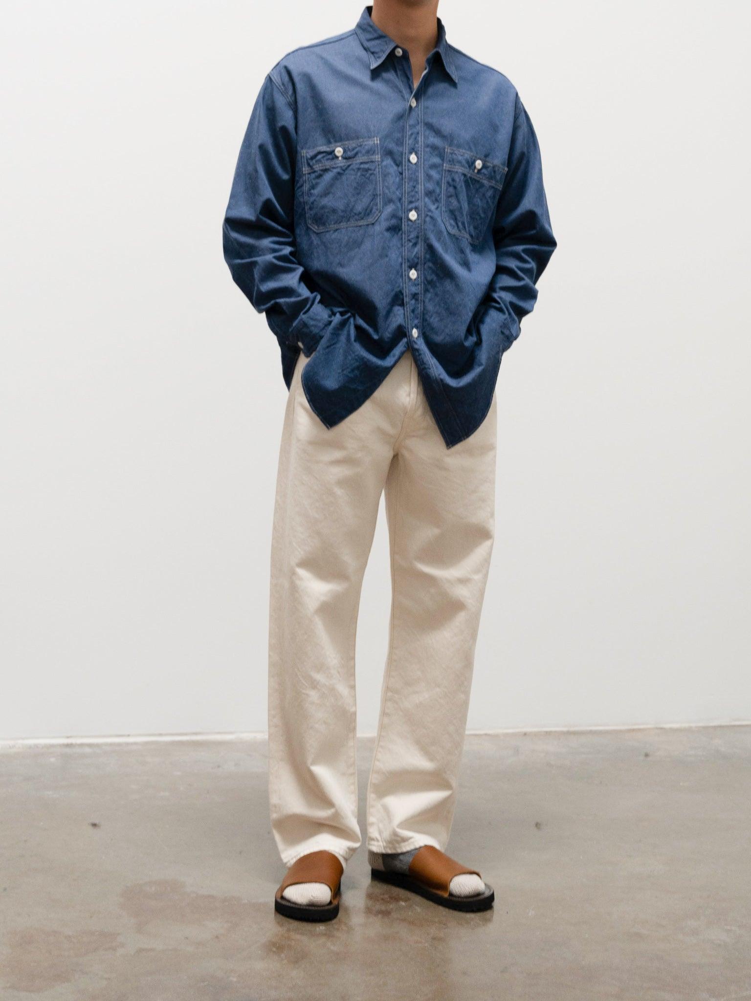 Namu Shop - Kaptain Sunshine Suvin Hemp Light Denim Work Shirt - Blue