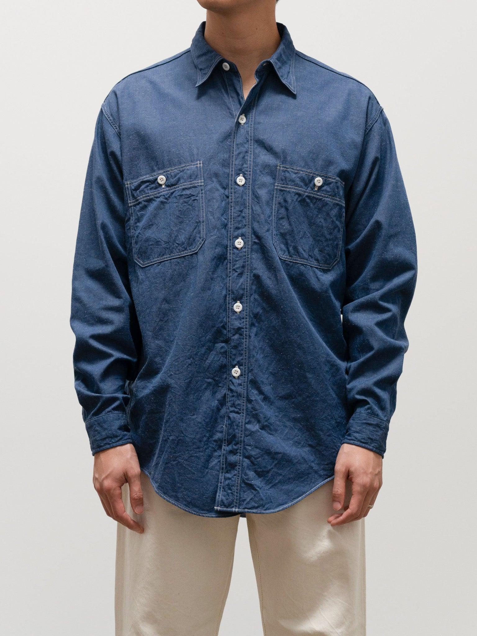 Namu Shop - Kaptain Sunshine Suvin Hemp Light Denim Work Shirt - Blue