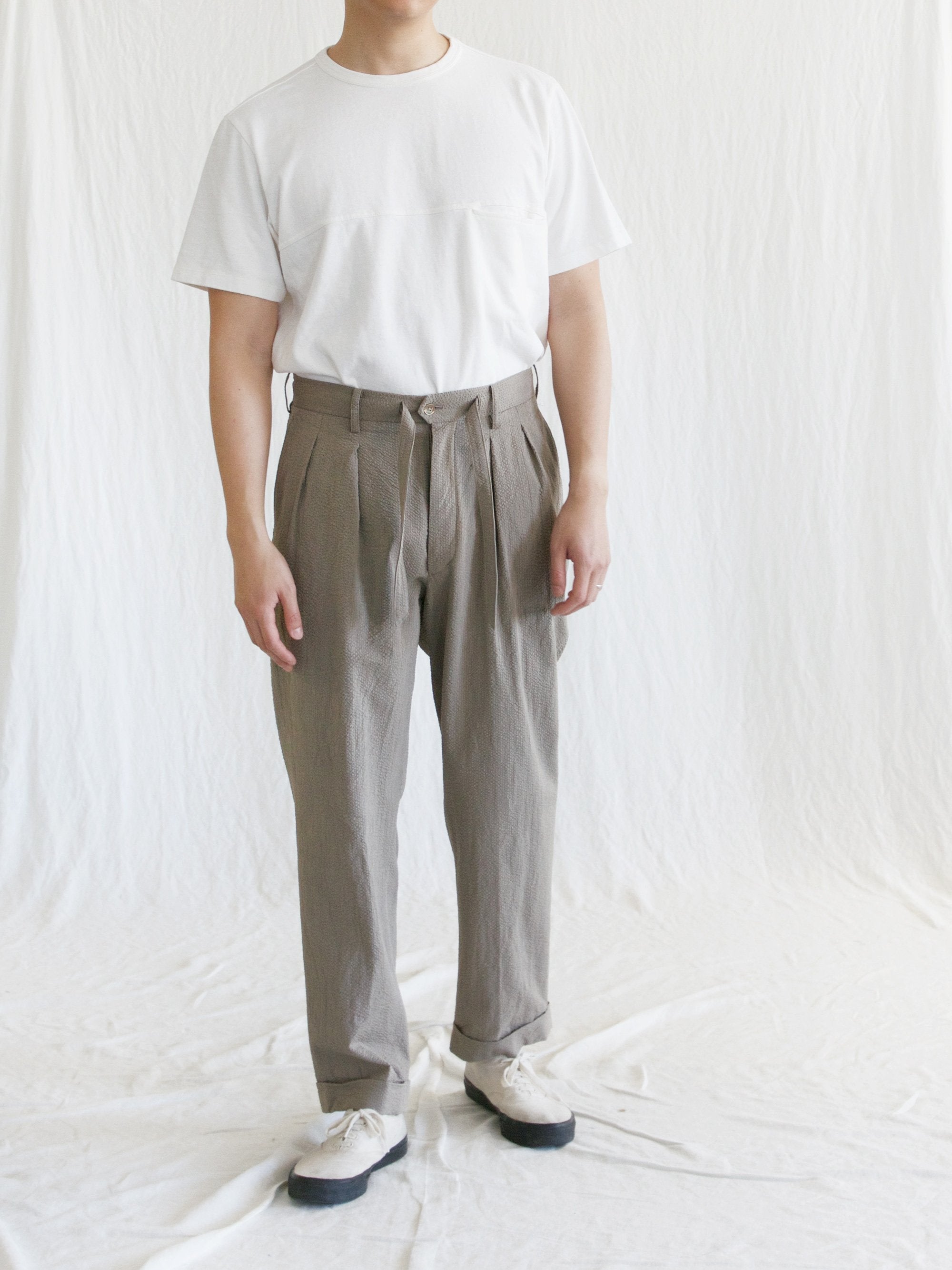 Namu Shop - Kaptain Sunshine Two Pleats Travel Trousers - Beige x Gray