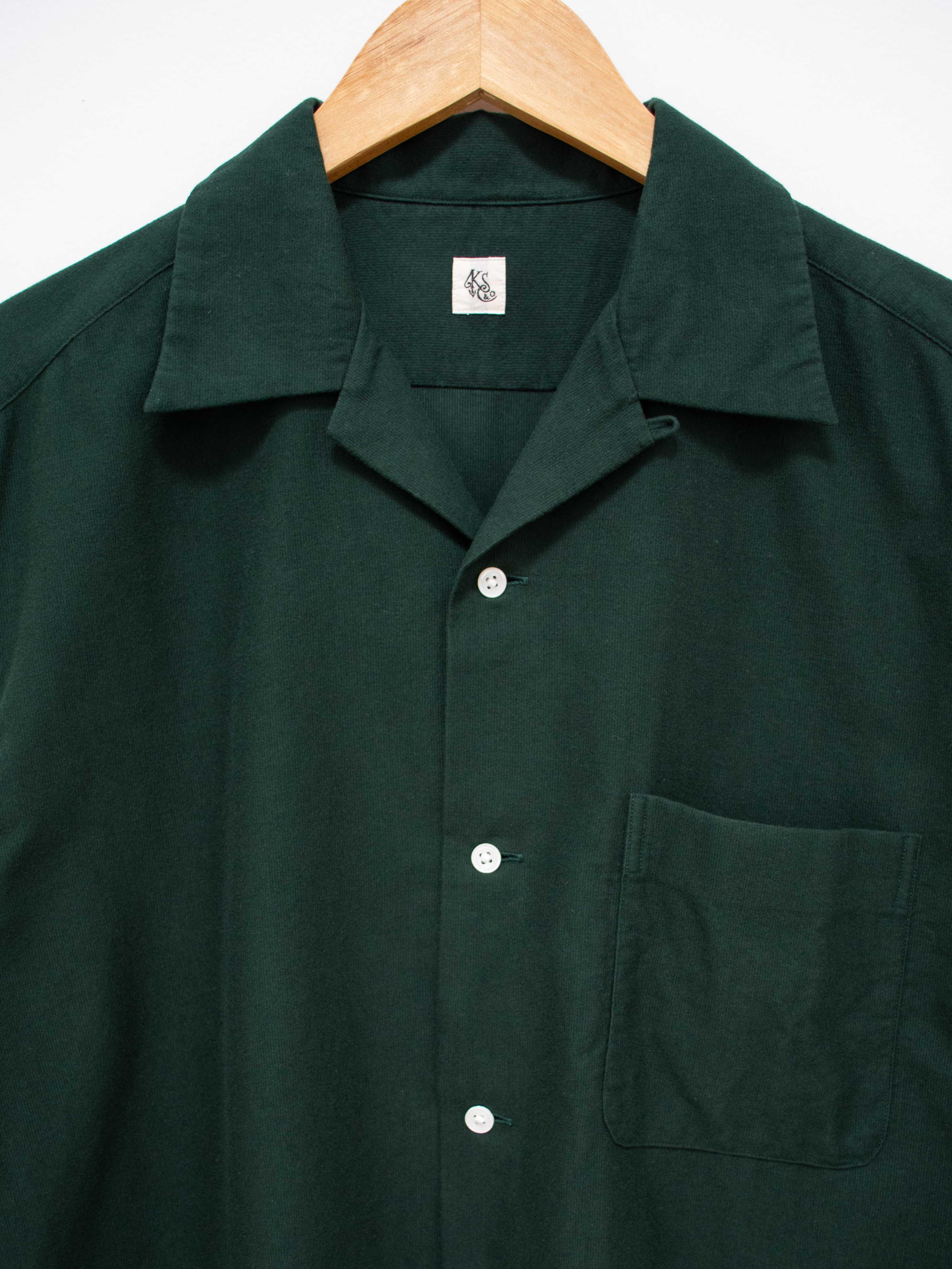 Namu Shop - Kaptain Sunshine Washed Finx Corduroy Open Collar Shirt - Green
