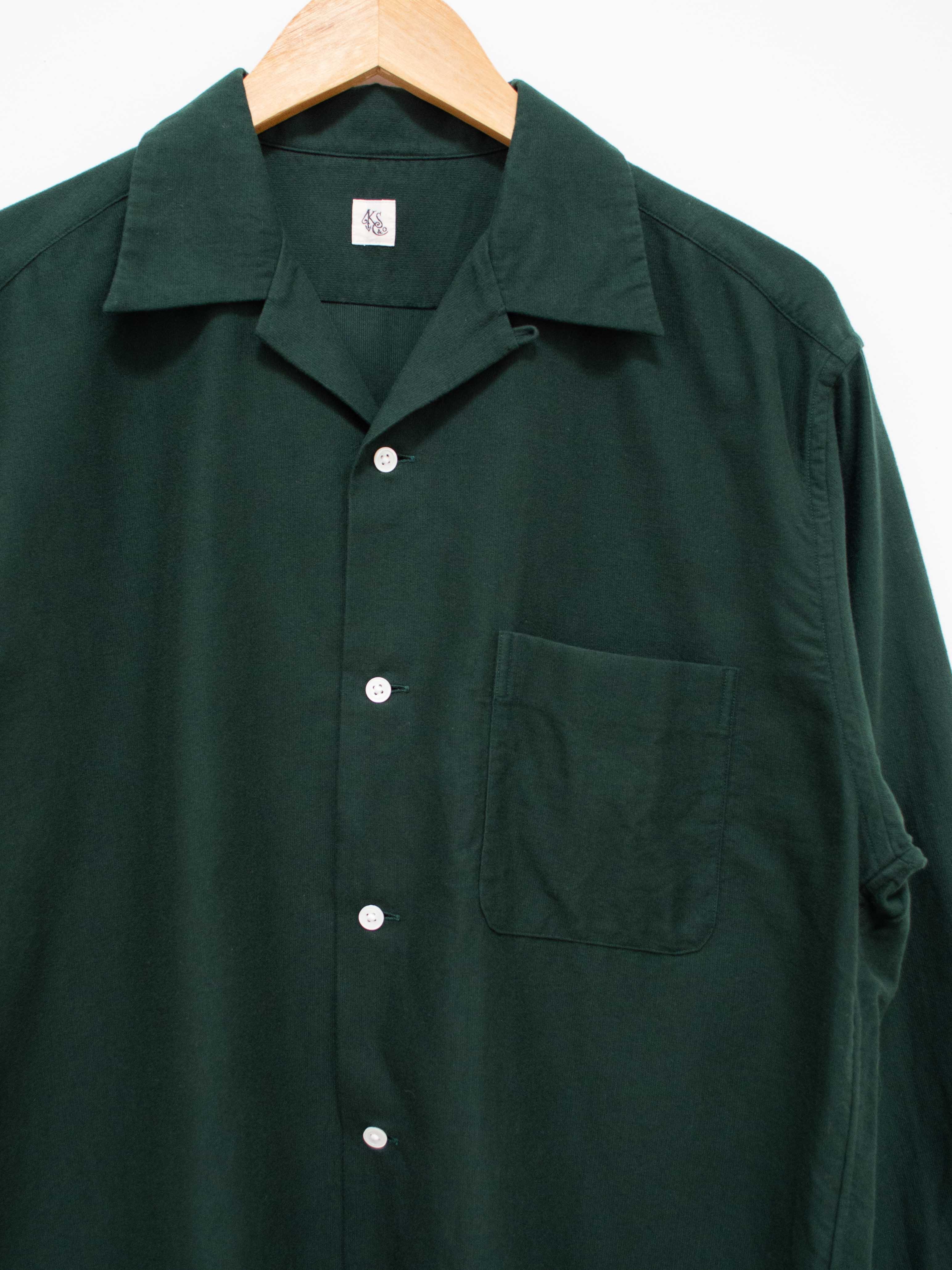 Namu Shop - Kaptain Sunshine Washed Finx Corduroy Open Collar Shirt - Green
