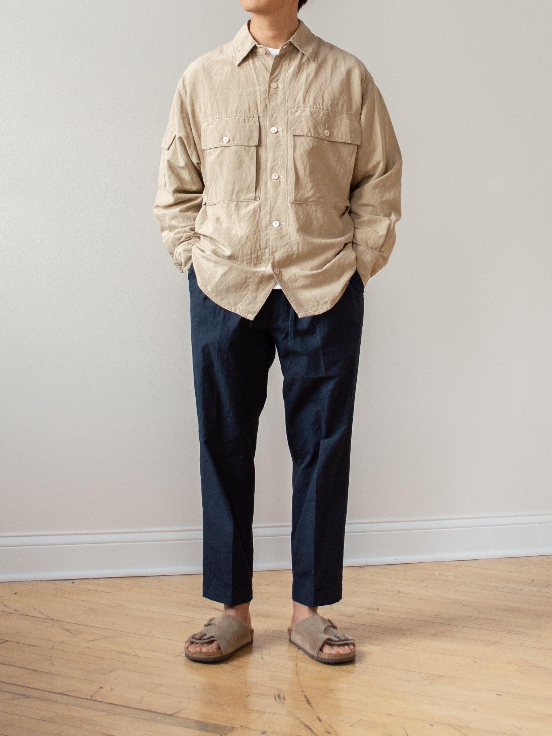 Namu Shop - Kaptain Sunshine Washed Silk Linen Field Shirt Jacket - Beige