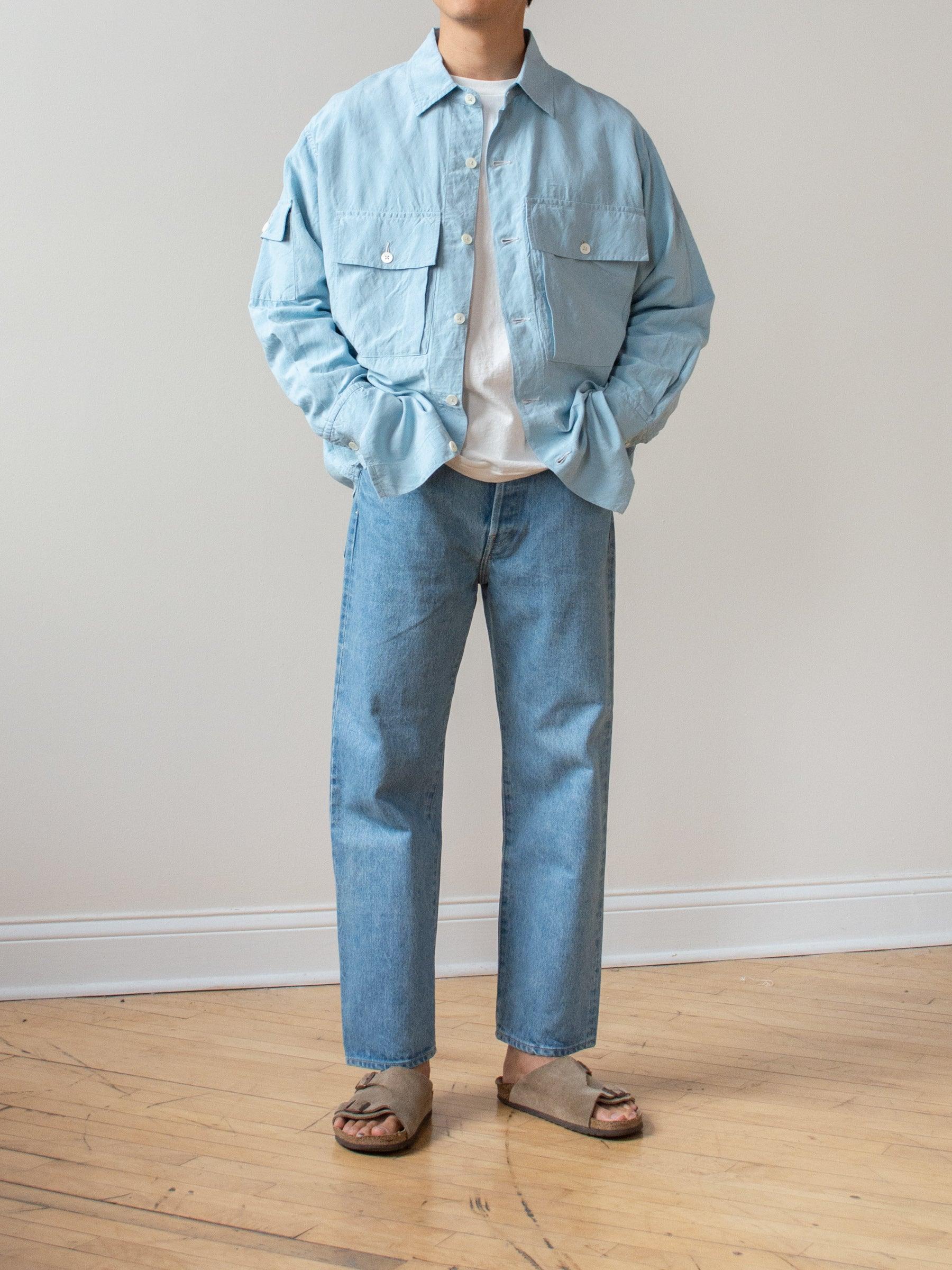 Namu Shop - Kaptain Sunshine Washed Silk Linen Field Shirt Jacket - Saxe Blue