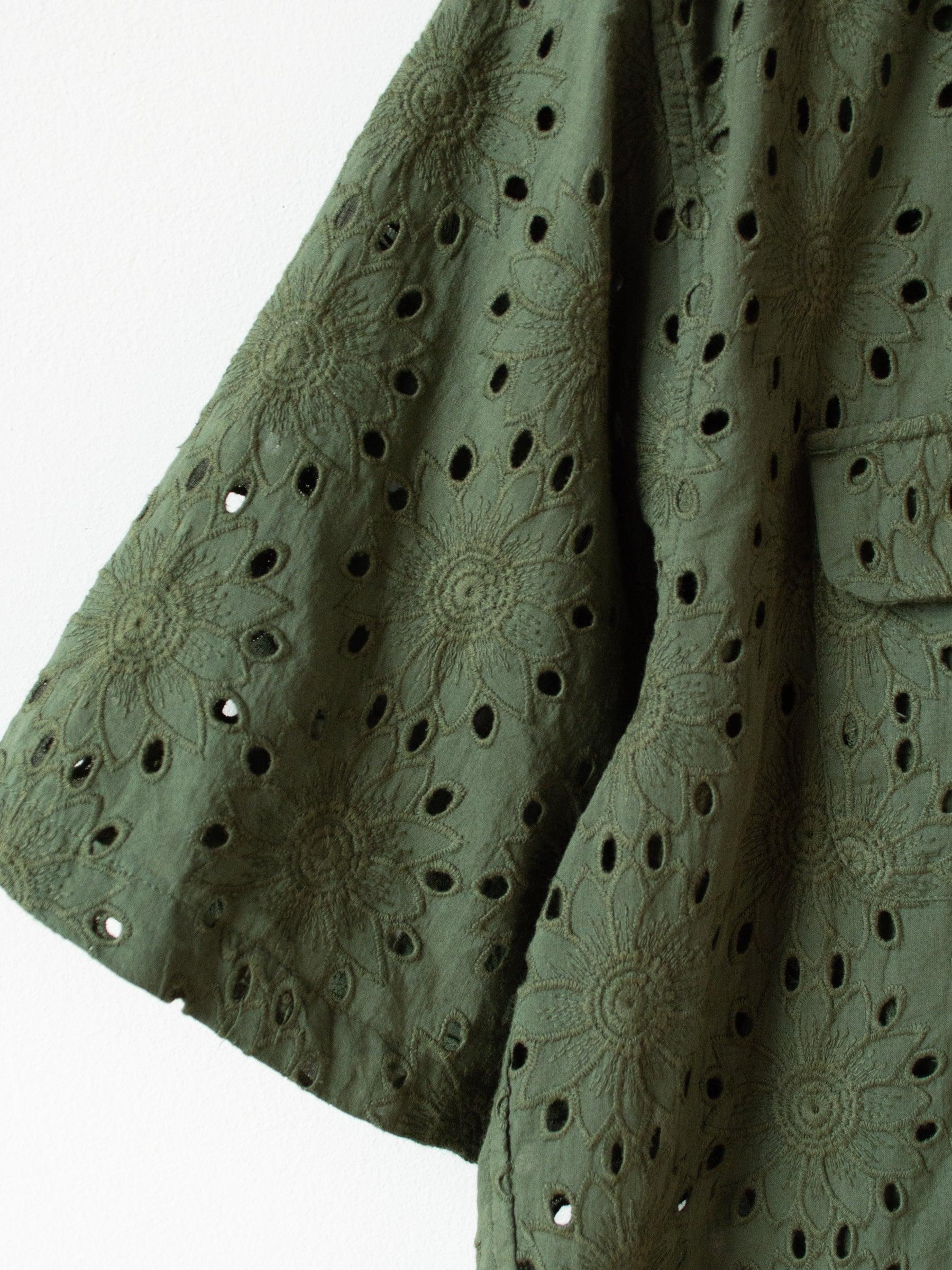 Namu Shop - Niche Flower Lace S/S Open Collar Shirt - Green