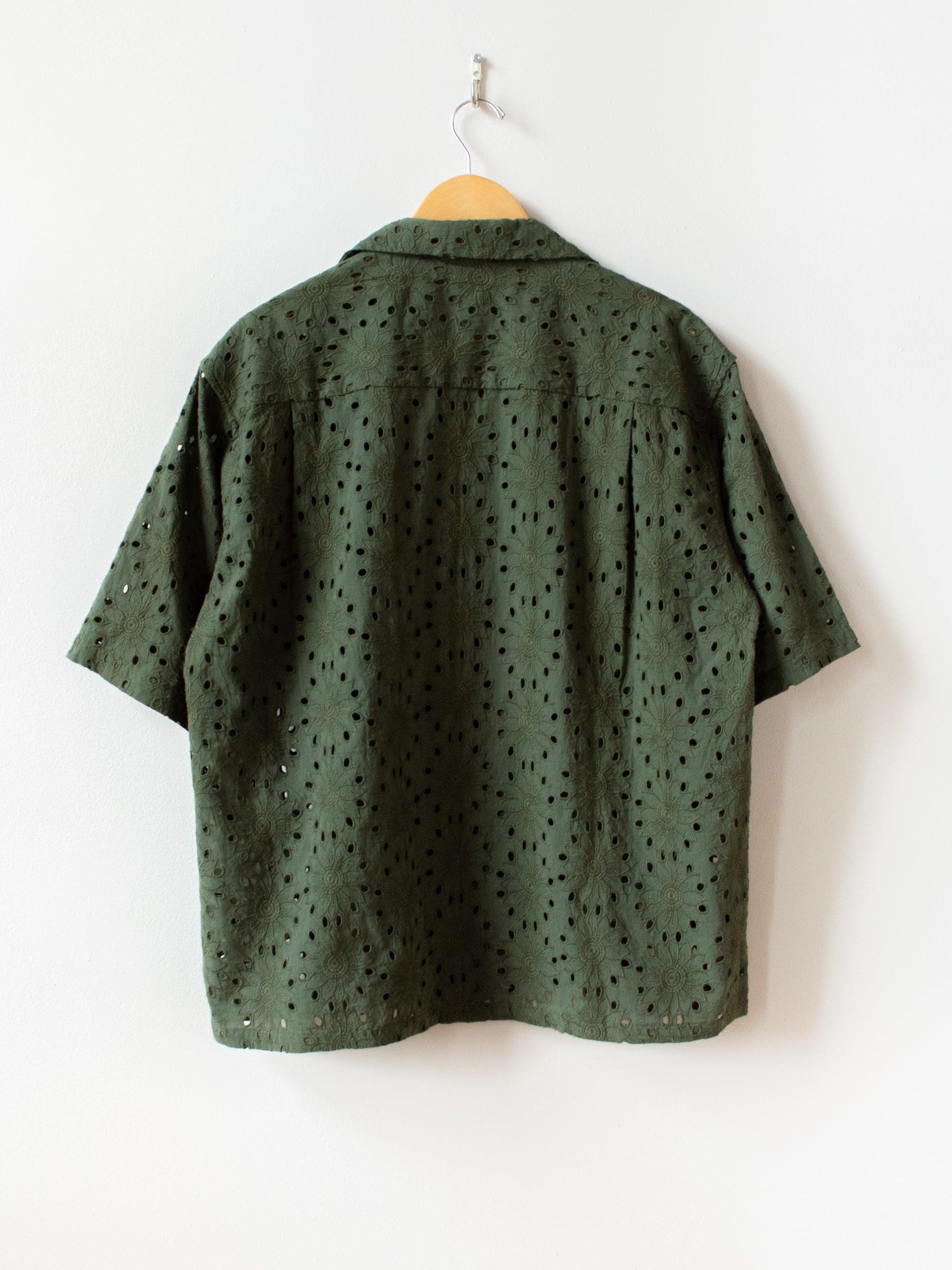 Namu Shop - Niche Flower Lace S/S Open Collar Shirt - Green