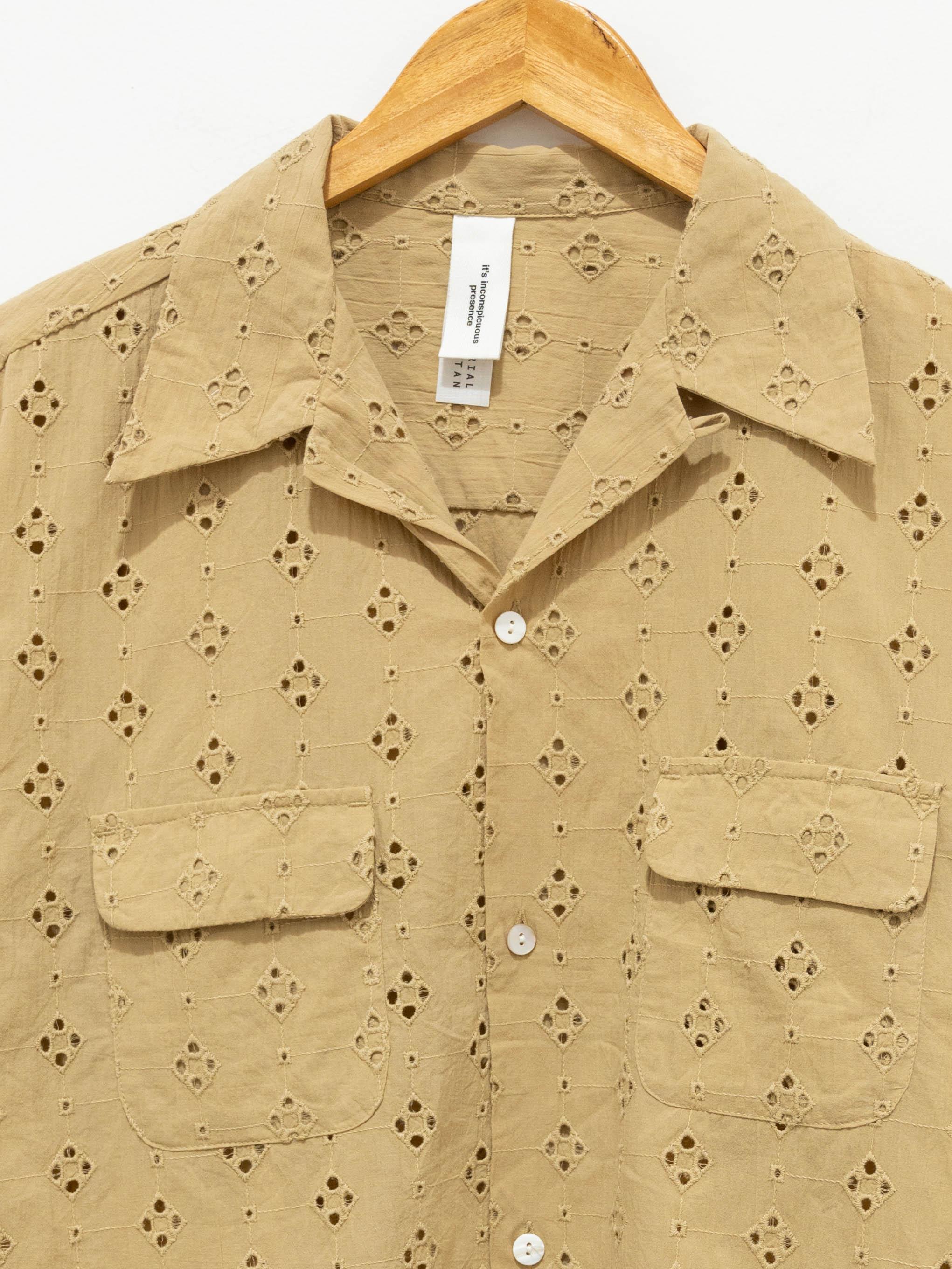 Namu Shop - Niche Lace S/S Open Collar Shirt - Beige