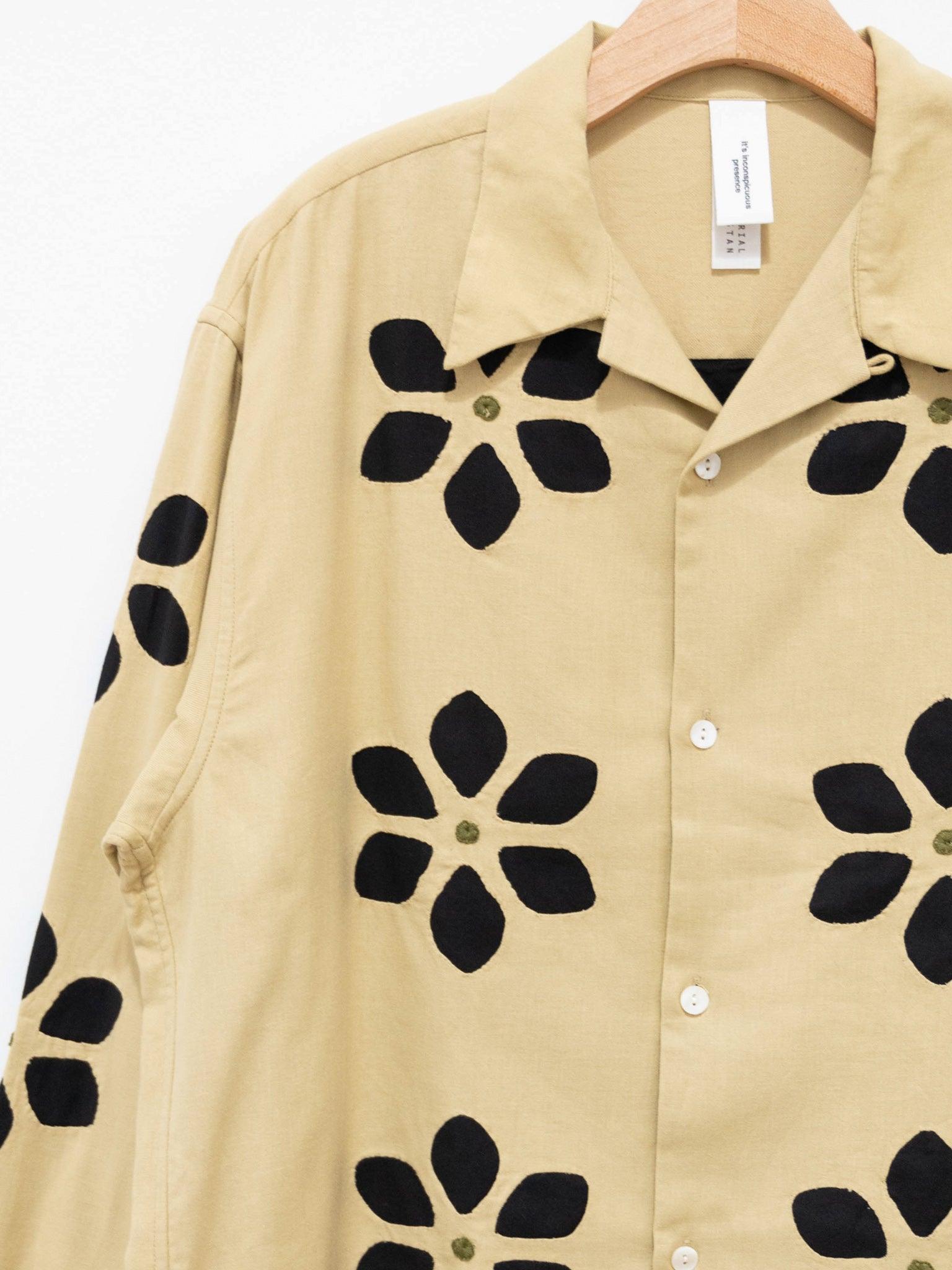 Namu Shop - Niche Twill Flower Cut Work Open Collar Shirt - Beige