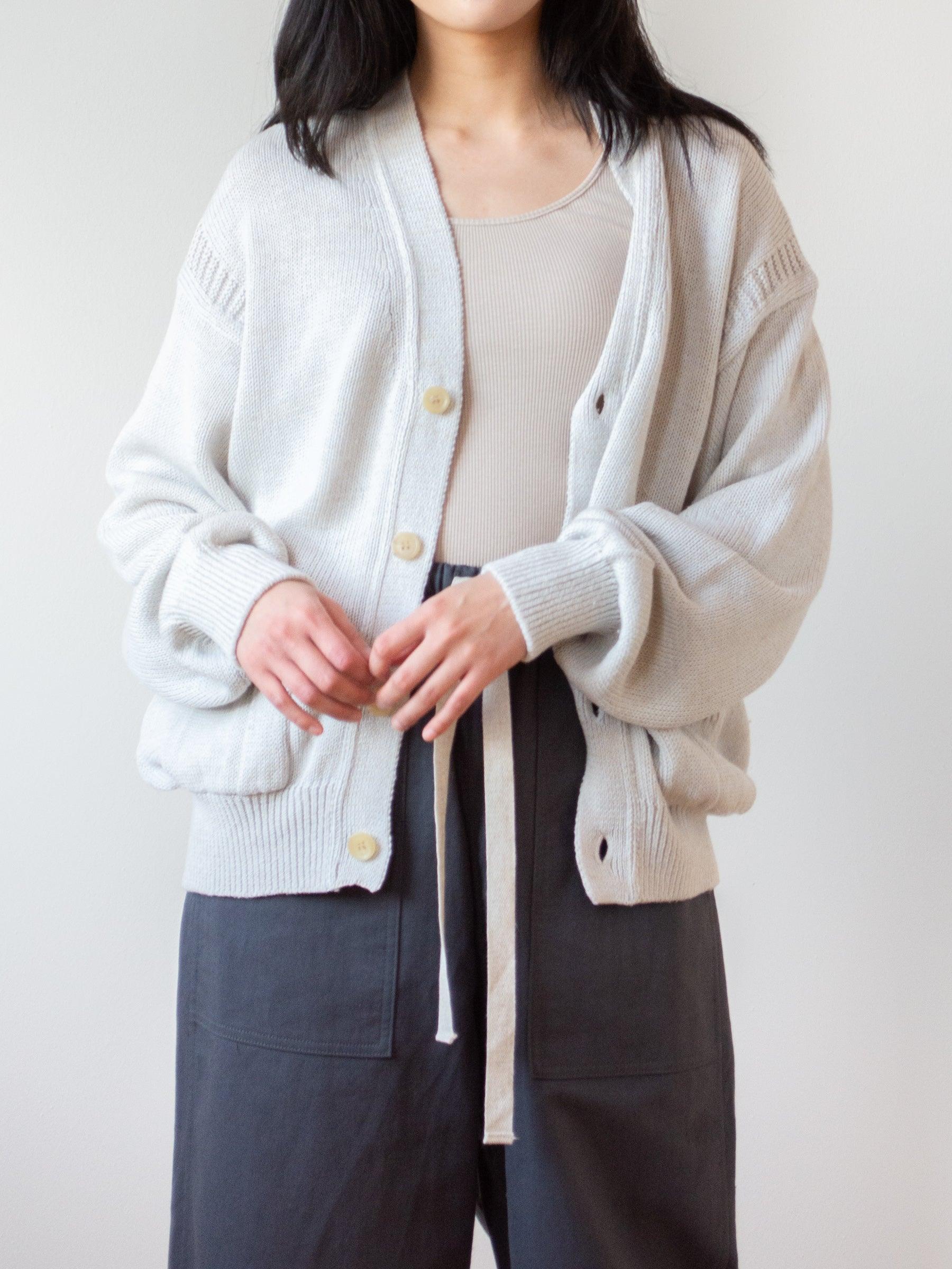 Namu Shop - Phlannel Cotton Linen Guernsey Cardigan - Light Gray Mix