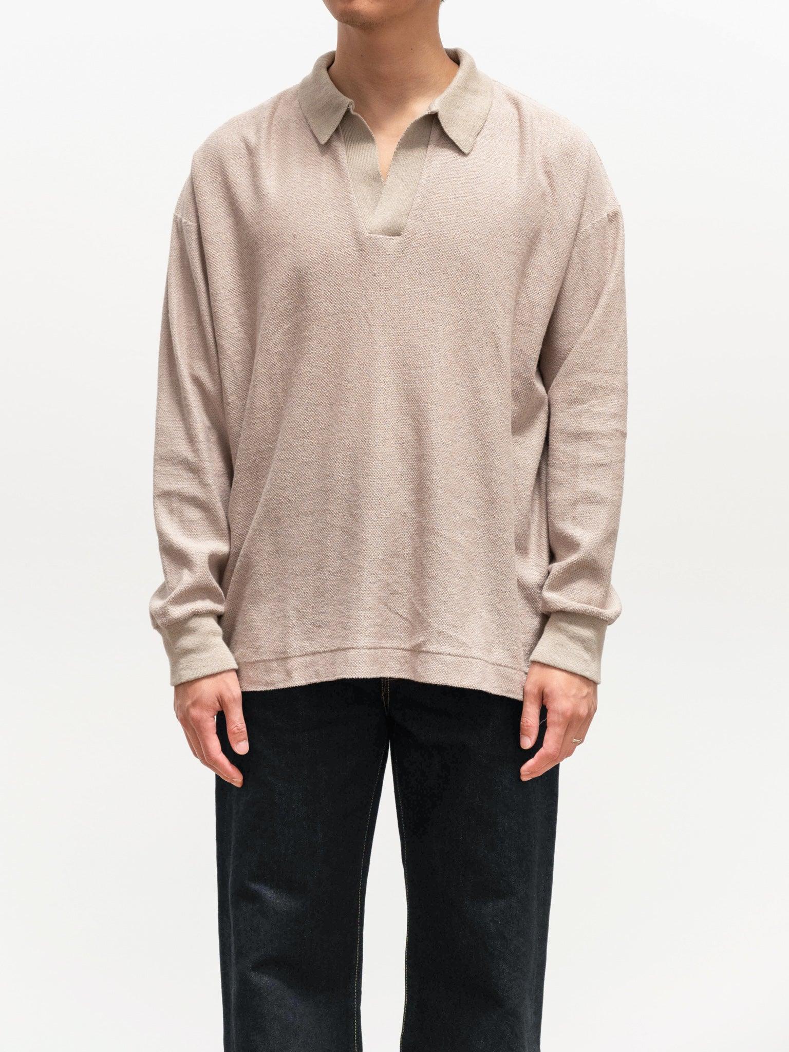 Namu Shop - Phlannel Cotton Linen Seed Stitch Skipper Polo - Beige