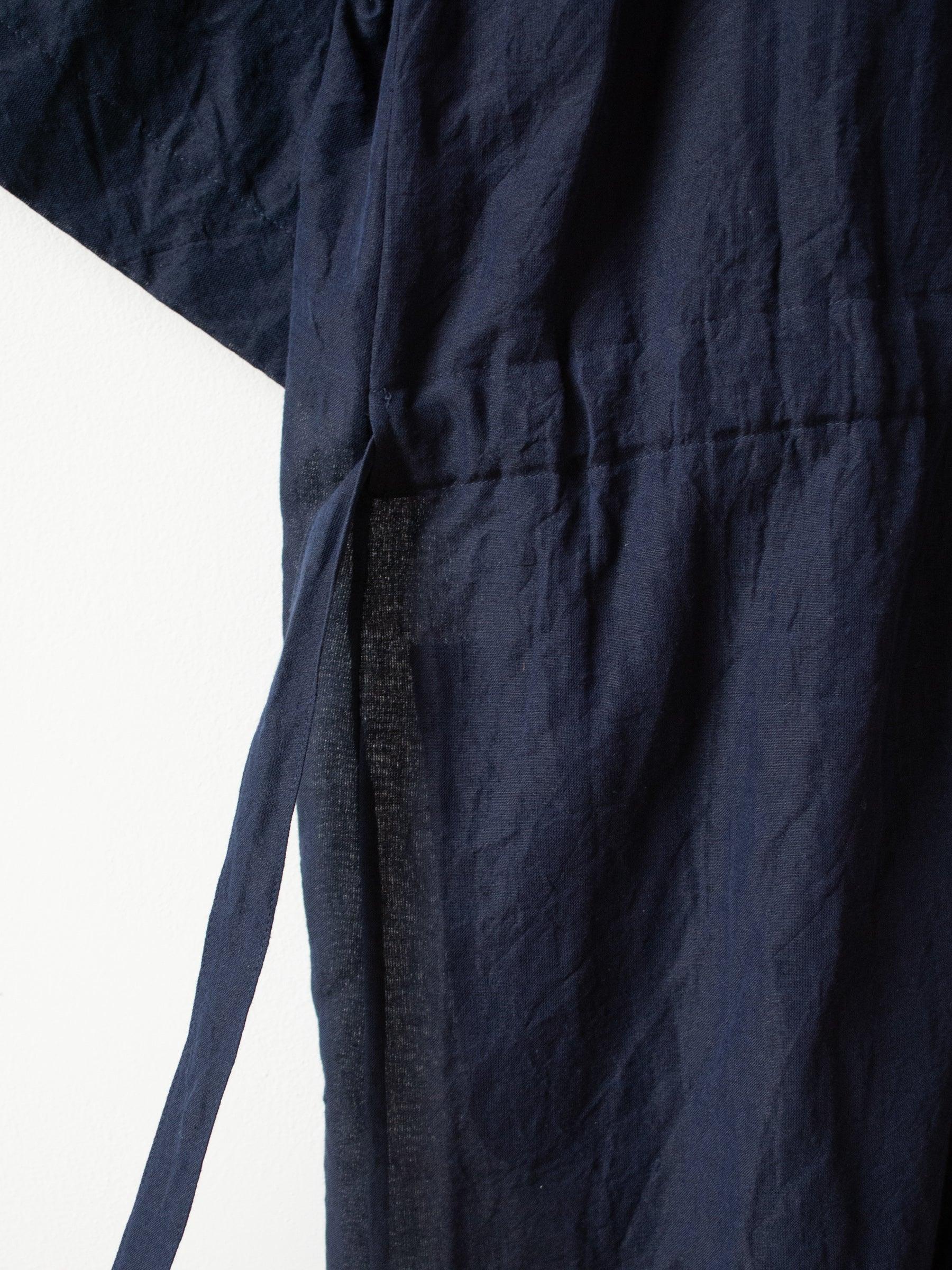 Namu Shop - Phlannel Cotton Linen Voile Open Collared Dress - Navy