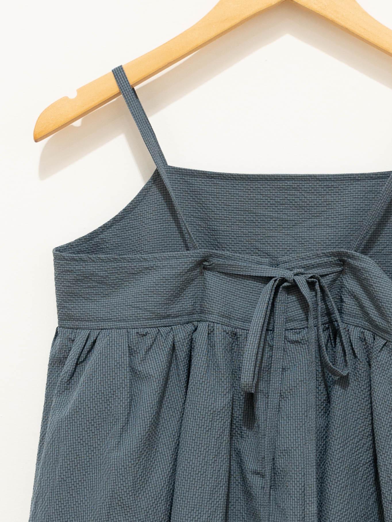 Namu Shop - Phlannel Cotton Silk Ramie Check Camisole Dress - Gray Blue