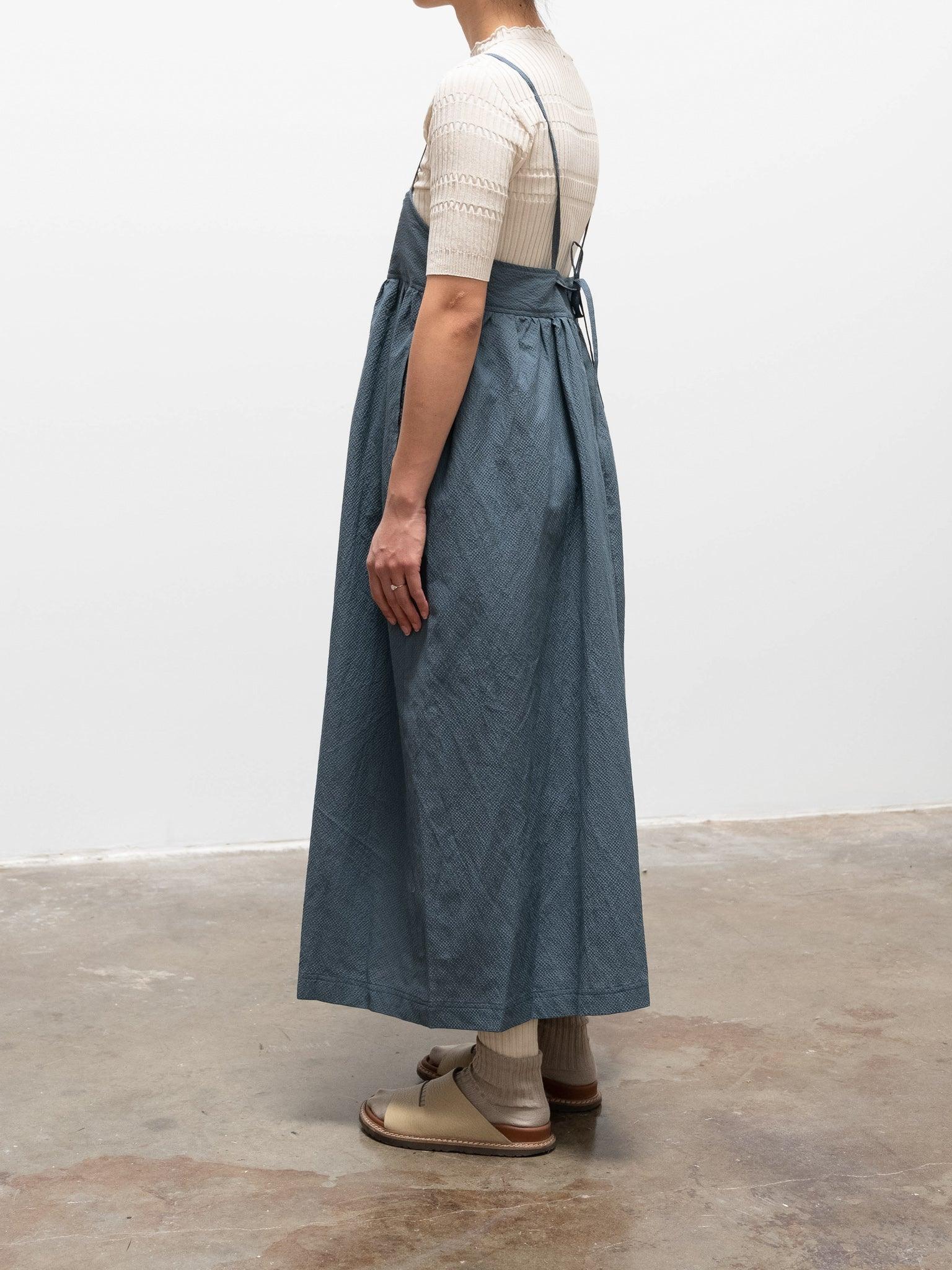 Namu Shop - Phlannel Cotton Silk Ramie Check Camisole Dress - Gray Blue